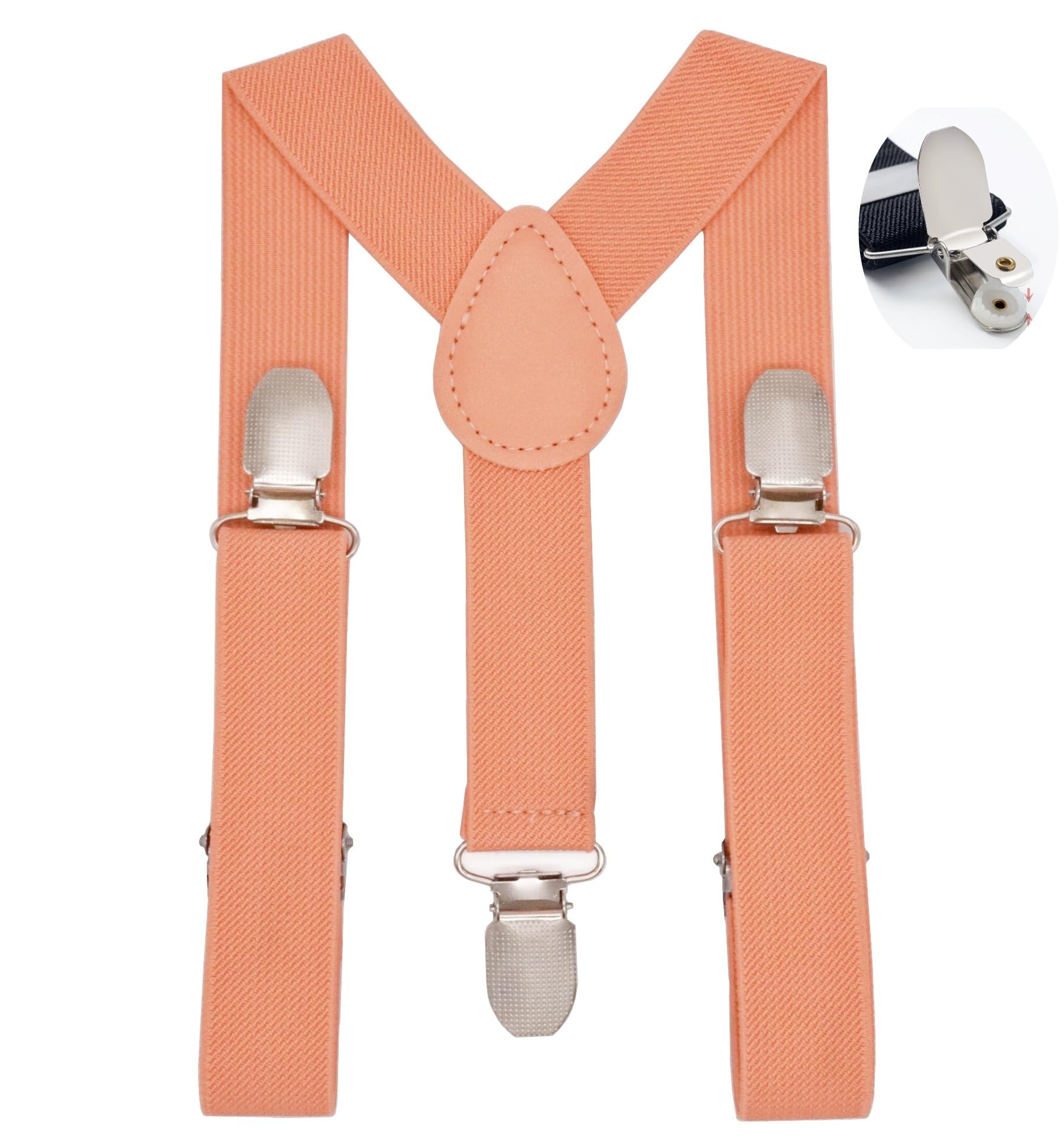 WannGe Kids Y-Shape Suspenders - Adjustable Comfortable Braces for Boys & Girls - Orange Pink