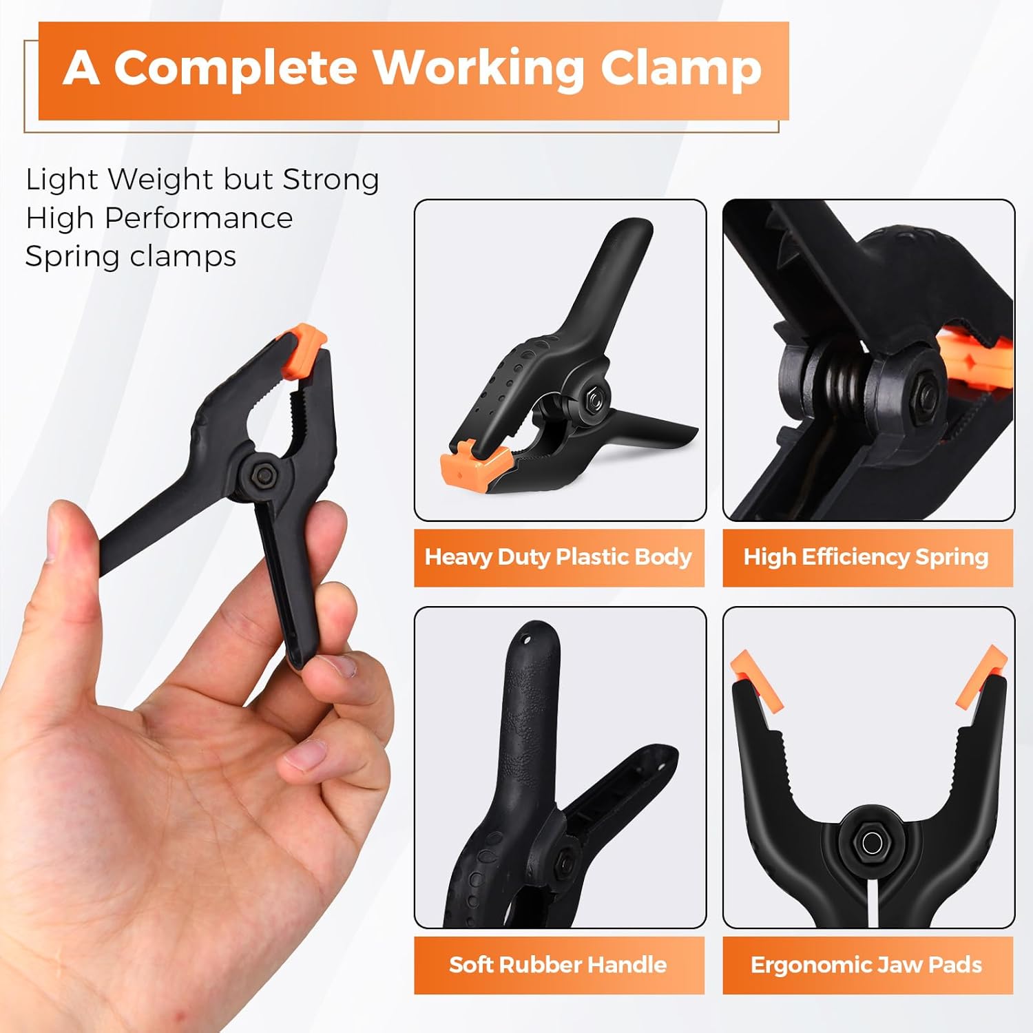 Heavy Duty Spring Clamps, 3.7 Inch Small Heavy Duty Clip with 1.6 Inch Jaw Opening, Non-Slip Handle, Strong Grip Clips for Woodworking, Photography, Crafting, and DIY Projects (12 pack)