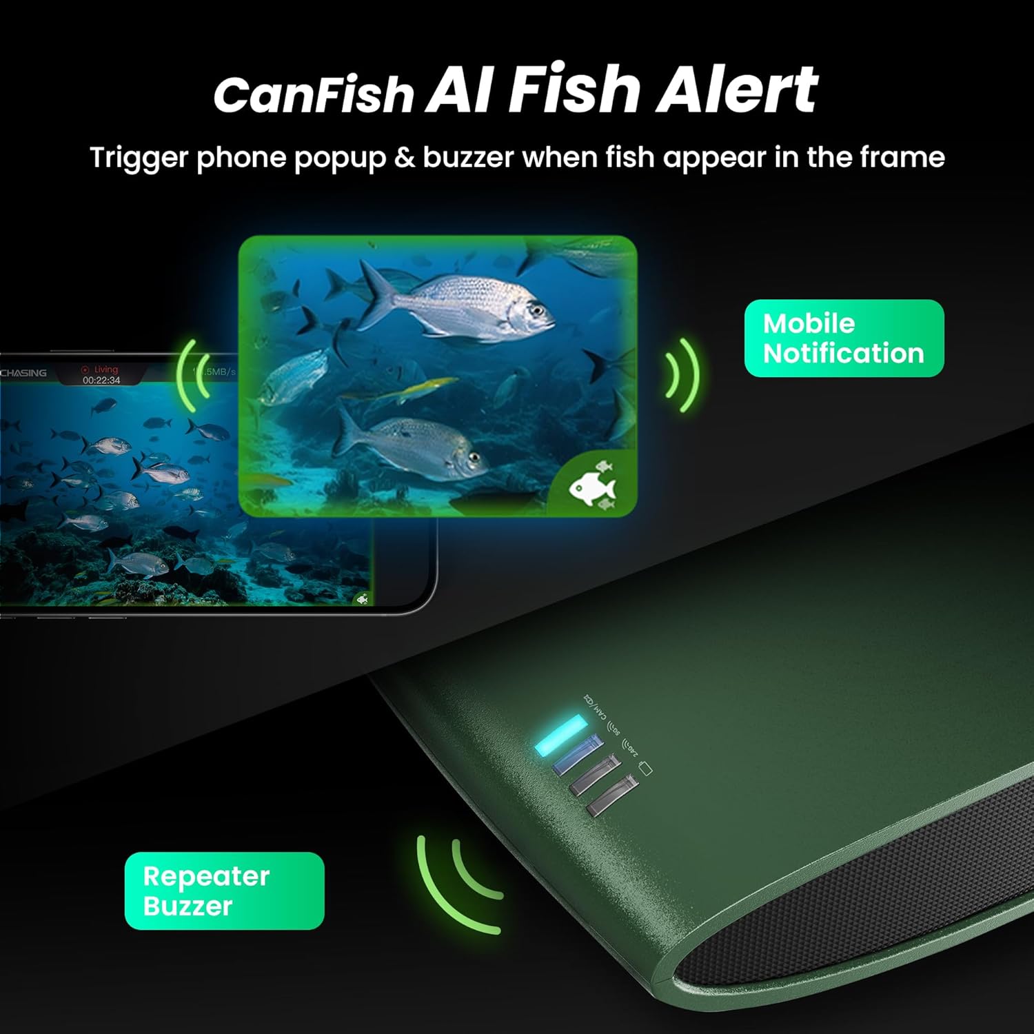 【2026 Upgrade Version】 Canfish CF1 Underwater Fishing Camera,1080P Full HD Portable Video Fish Finder,APP Remote Control Real-time Observation,Fish Coming Reminder Fishing Camera