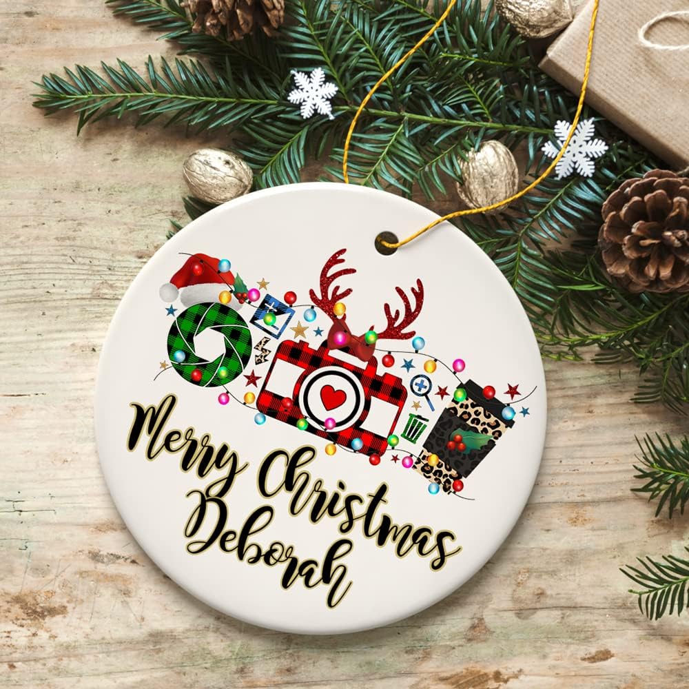Personalized Photographer Buffalo Plaid Christmas Ornament, Photography Accessories like Camera, (Star) image 2
