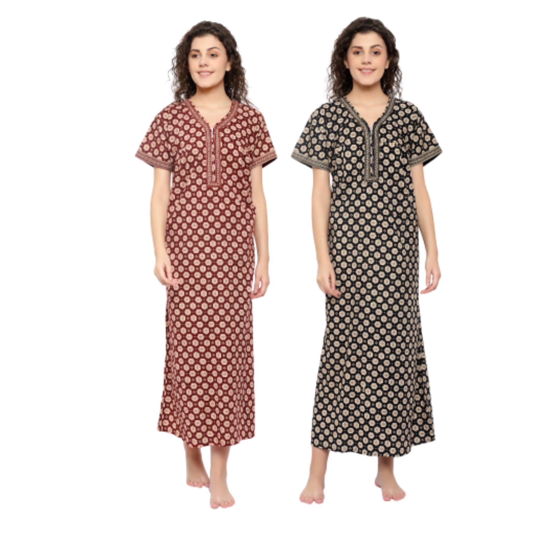 cierge Women's Jaipur Print Front Chain Opening Cotton Nighty-picture-56