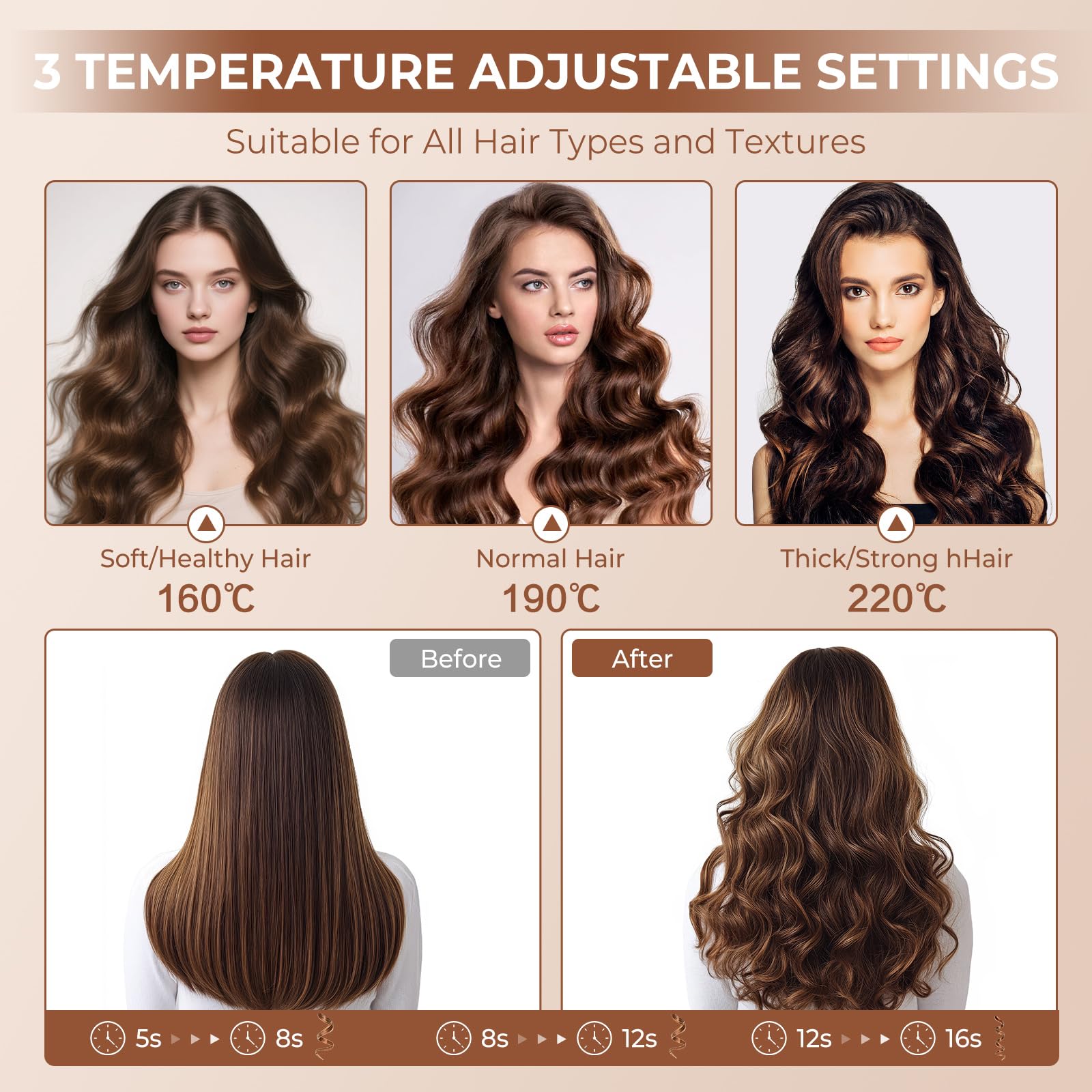 Fer à Boucler Cheveux Automatique – Ioniques Boucleur a Cheveux Automatique pour Femme avec 3 Températures Réglables, Fer à Friser 23mm Anti-Brûlure, Idéal pour Tous Types de Cheveux