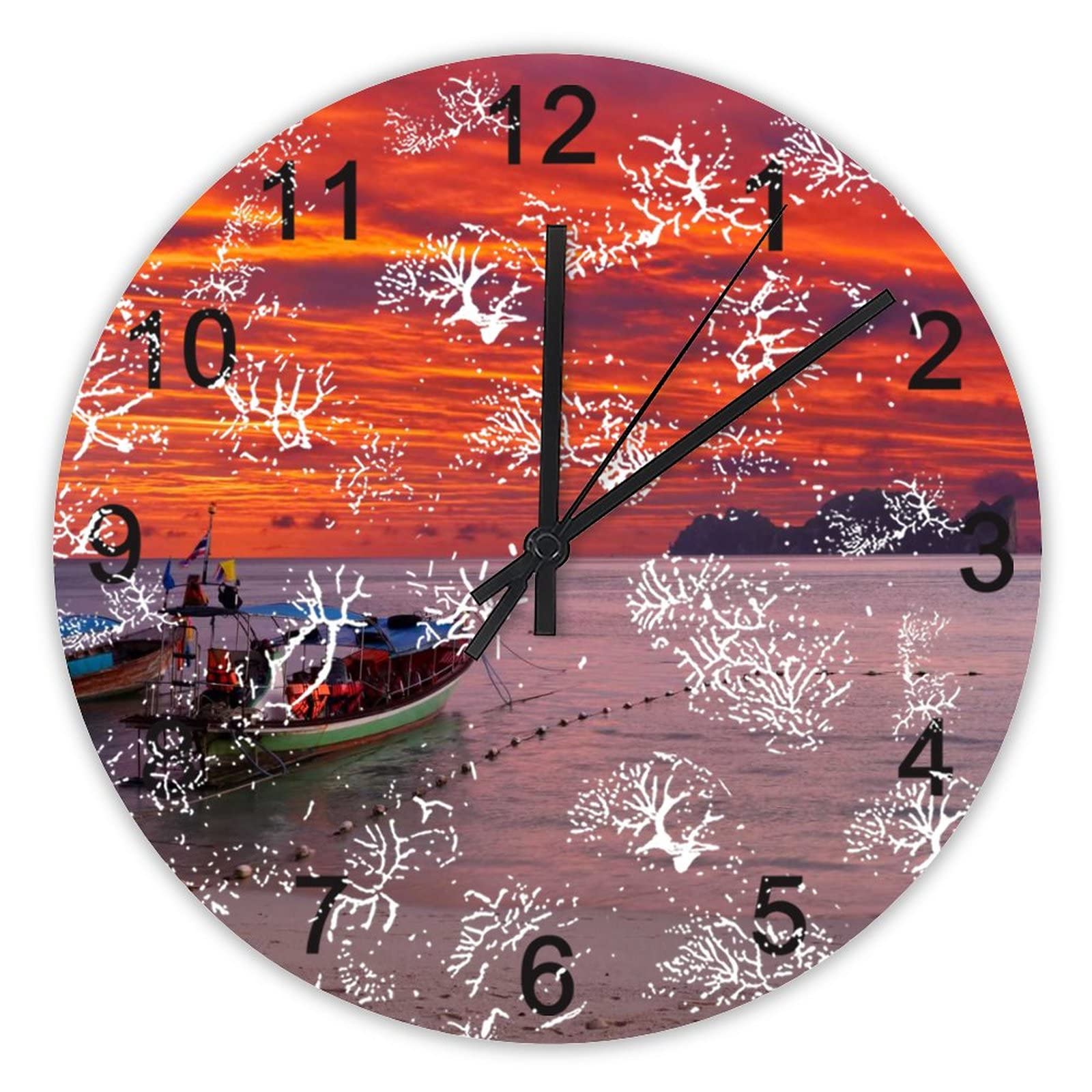 Horloge murale silencieuse de 40 cm pour cuisine et bureau au motif de plage