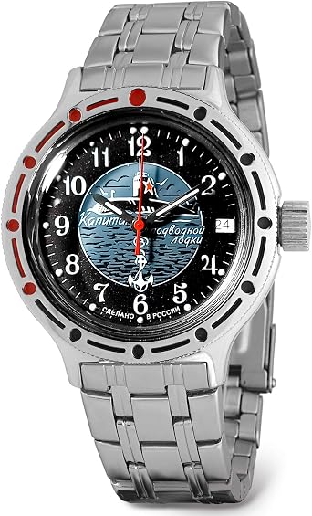 VOSTOK | Submarine aptain Amphibian Automatic Self-Winding 40mm Diver Wrist Watch | WR 200m | Amphibia 420831 | Black Blue Dial Mechanical Watch | Luminous dots