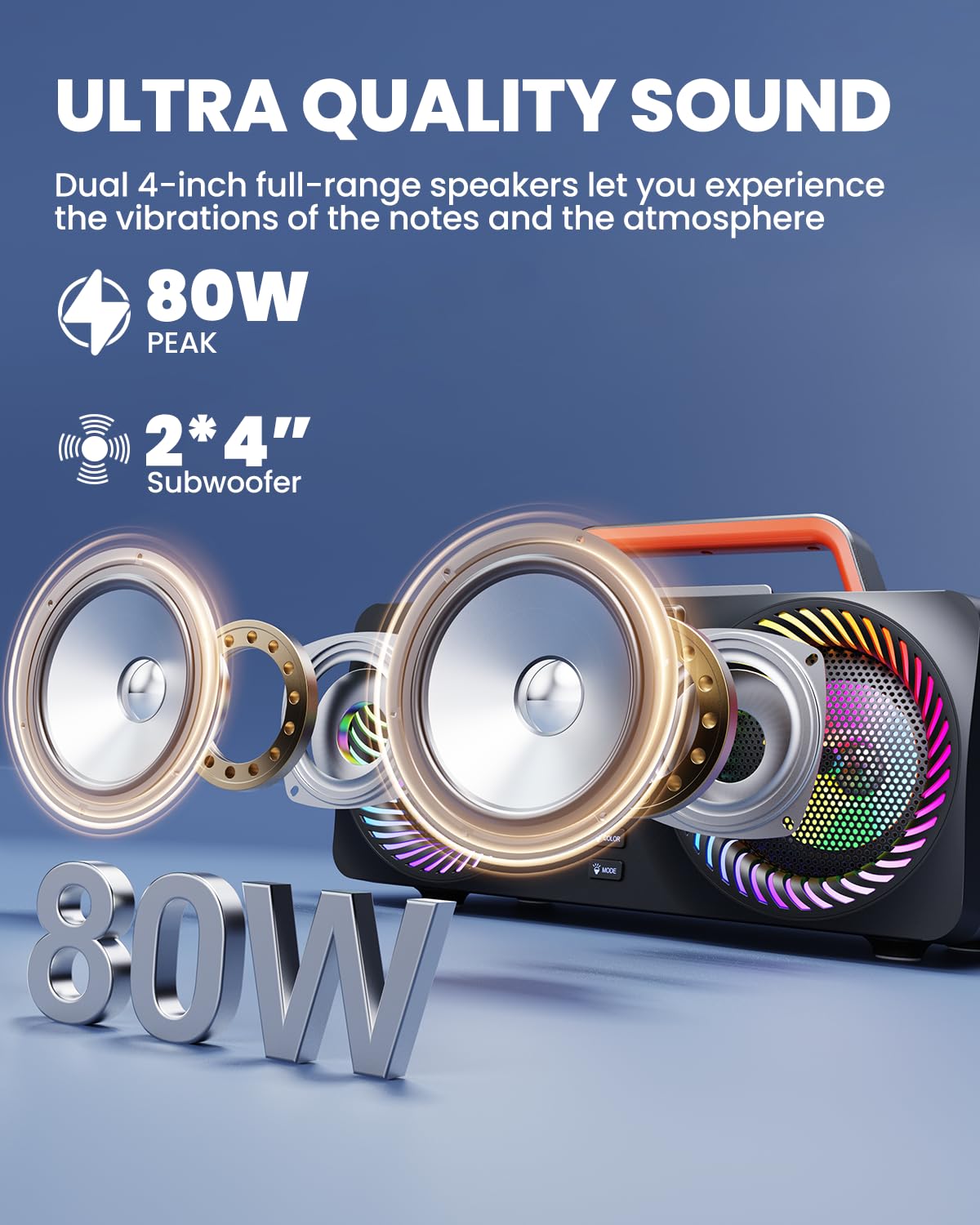 Máquina de Karaoke SORDA Para Adultos y Niños, Altavoz Bluetooth Portátil de 80 W, 2 Micrófonos Inalámbricos, Ajuste de Eco, Compatible con USB/AUX, Ideal Para Reuniones, Fiestas y Regalos