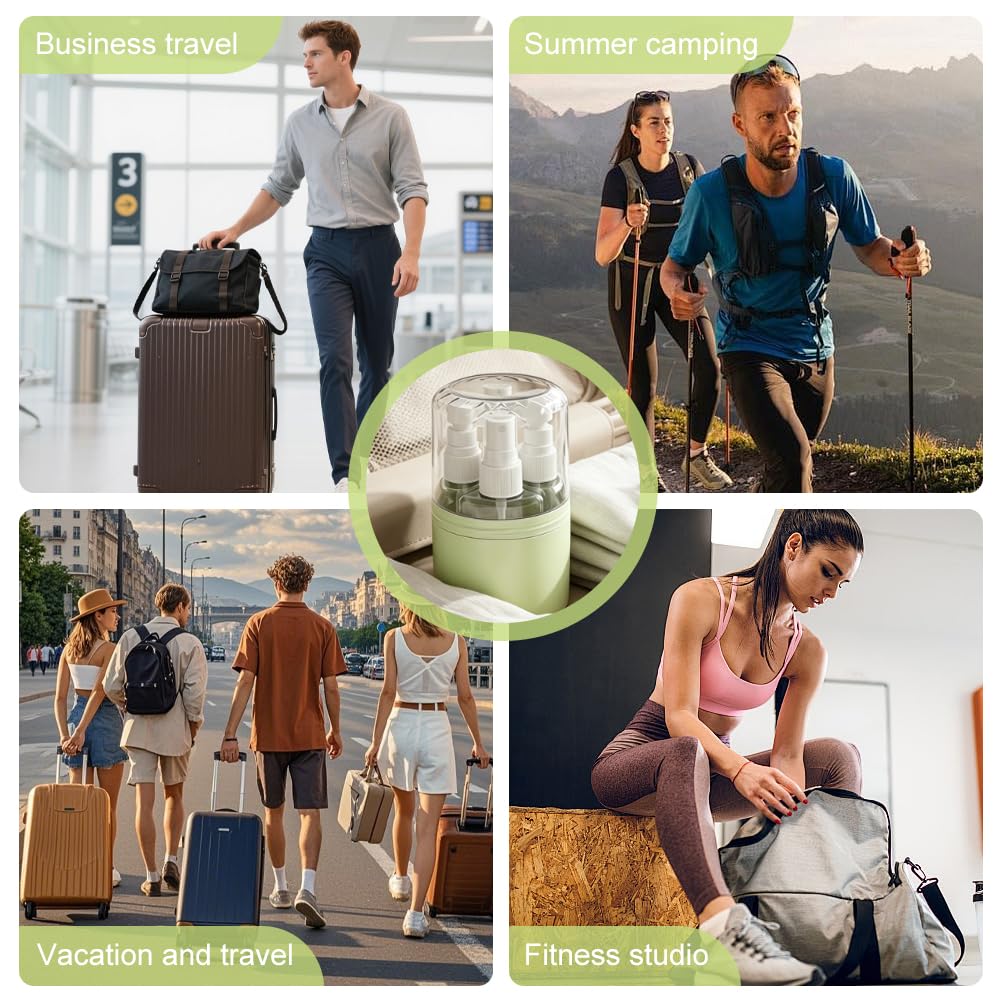 Set di bottiglie da viaggio 4 in 1, 50 ml, 2 testine spray e 2 testine per lozione, a prova di perdite, con etichette, accessori da viaggio per aereo, bagaglio a mano, ufficio, impermeabile e stabile