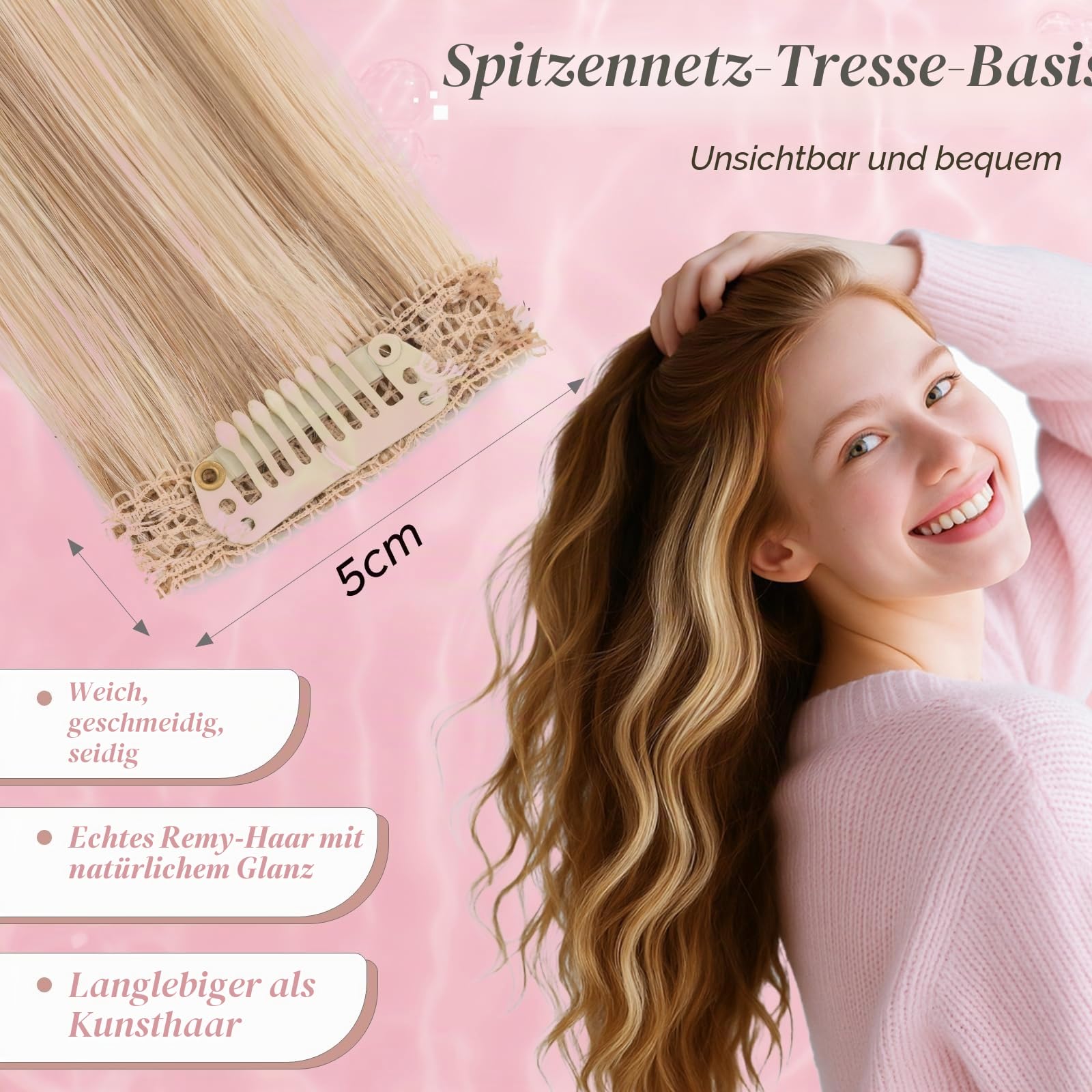 MY-LADY Clip in Extensions Echthaar 6 Stück, 40cm Haarverlängerung Natürlich, Single Clip Hair Extension Highlights für Frauen Damen Glatt Goldbraun&blond(#12P613, 40g)