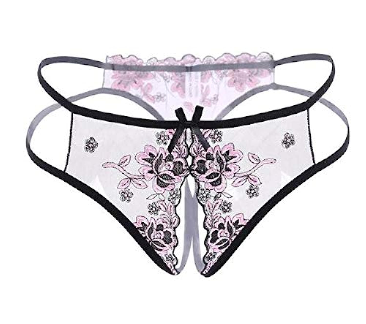 OtherWomen's Lace Thong Lingerie Open Crotch Embroidery Low Waist Transparent Crothless T Back Panties (Pink)