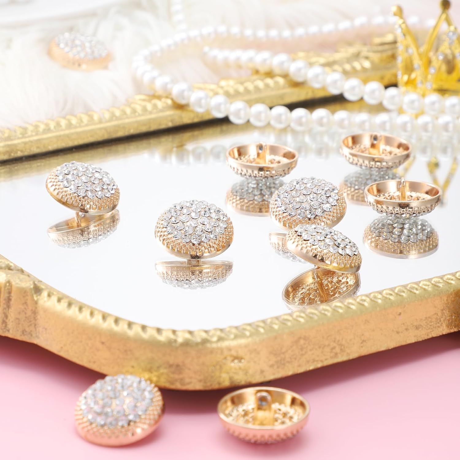 12 Pcs Gold Rhinestone Buttons for Sewing Clothing, 25 mm Round Metal Buttons Crystal Diamond Embellishments Sew on Clothing Decorative Button for Wedding DIY Jewelry Making Clothes Bouquet Decoration - Image 5