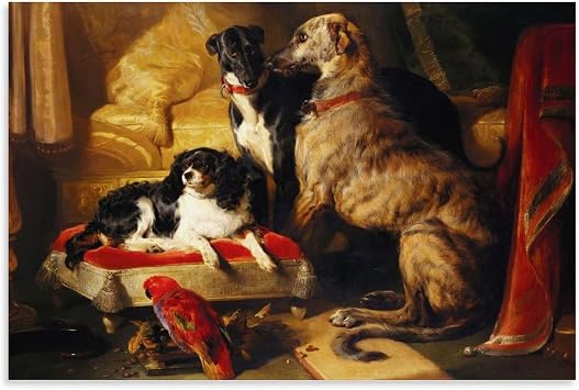 FFYunXia Edwin Landseer Prints Wall Art Paintings Poster Hector Nero And Dash with Lory Cool Artworks Painting Wall Art Canvas Prints Hanging Picture Home Decors Gift Idea Unframe 16x24inch40x60cm