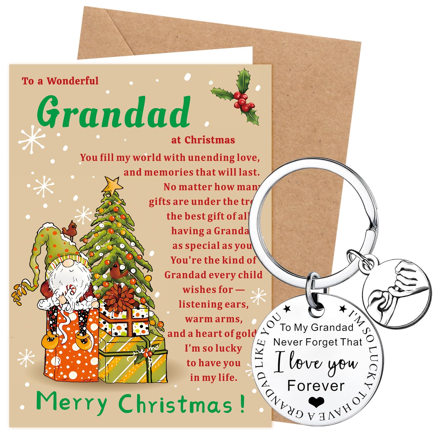 XINDY Grandad Christmas Card, Christmas Card for Grandad Xmas Card Keyring Xmas Gifts from Grandchildren with Envelope