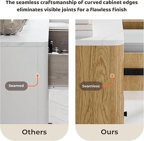 Miniatura 3 de Cómoda acanalada con 6 cajones para dormitorio, cómoda moderna de 54 pulgadas de ancho con parte superior de mármol sintético, diseño de perfil