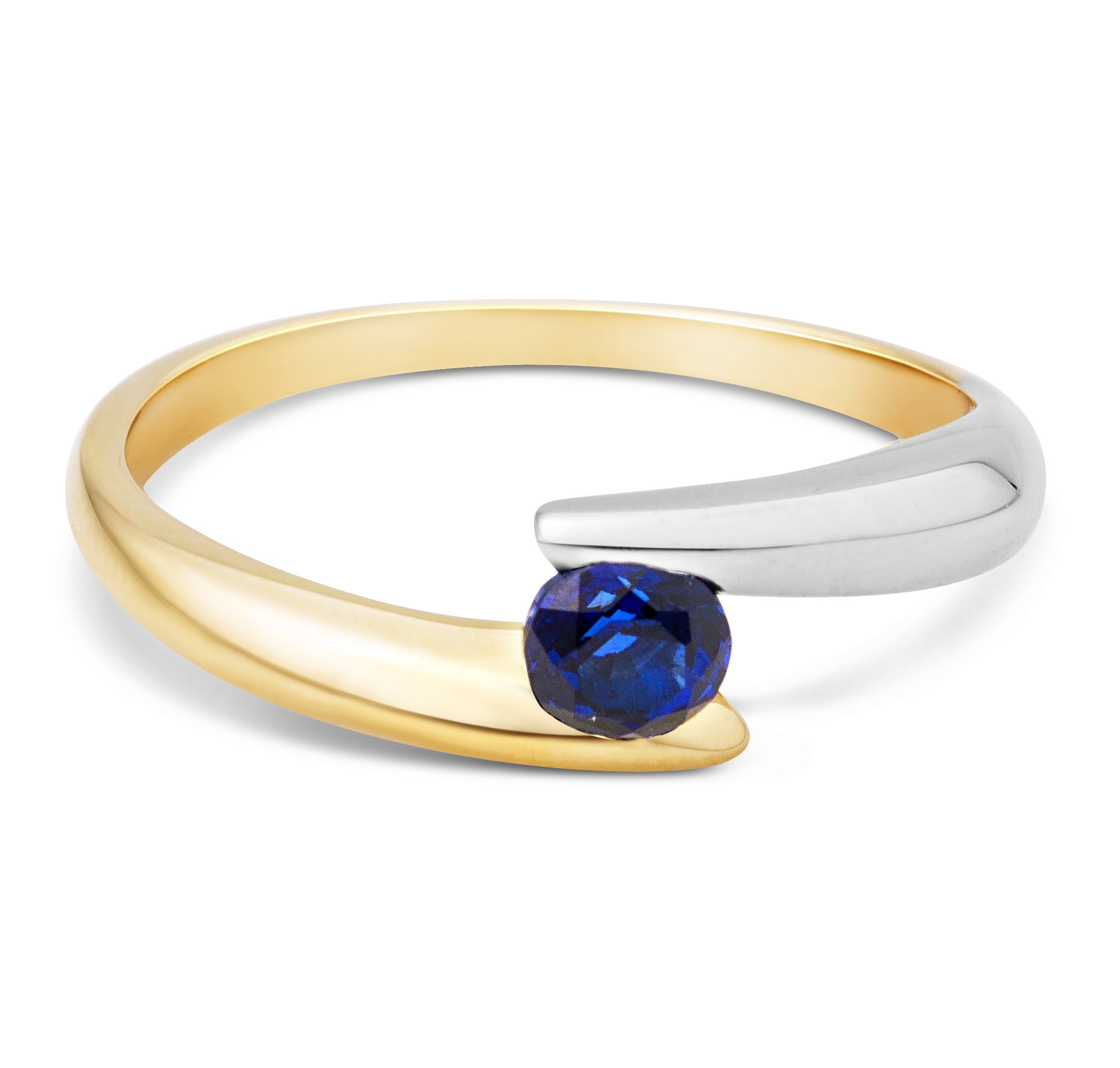MIORE Ring Damen Bicolor Gelbgold/Weißgold 9 Karat / 375 Gold Solitär Blauer Saphir