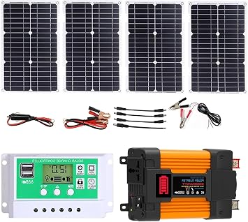 Complete Solar Inverter Kit 4000W/6000W Inverter with 100W Panels & 50A Charge Controller, Off-Grid Power System for Home Backup, RV, Cabin, Outdoor Energy Use6000W,12V-110V