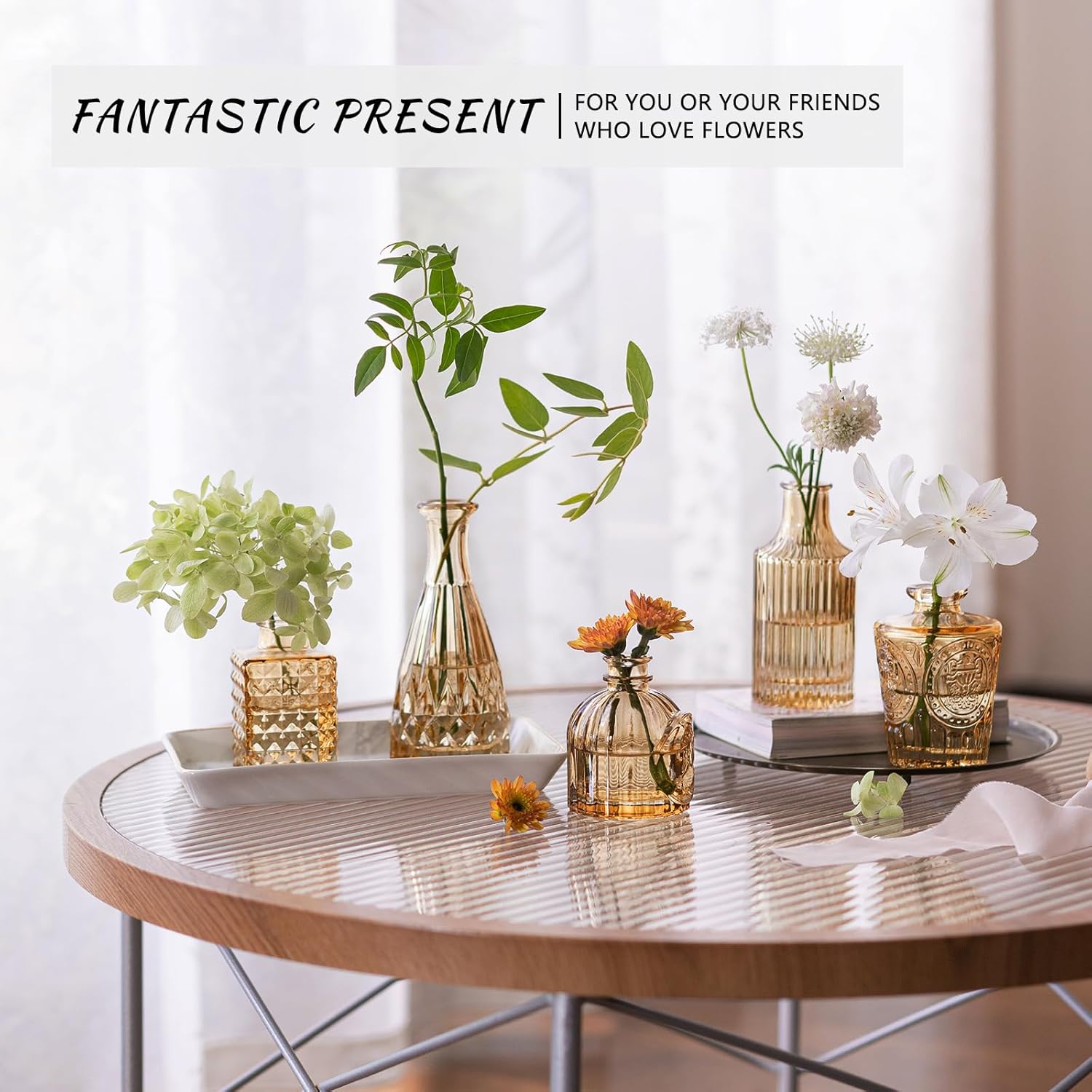 Amber Glass Bud Vases Set of 12 for Wedding Decor