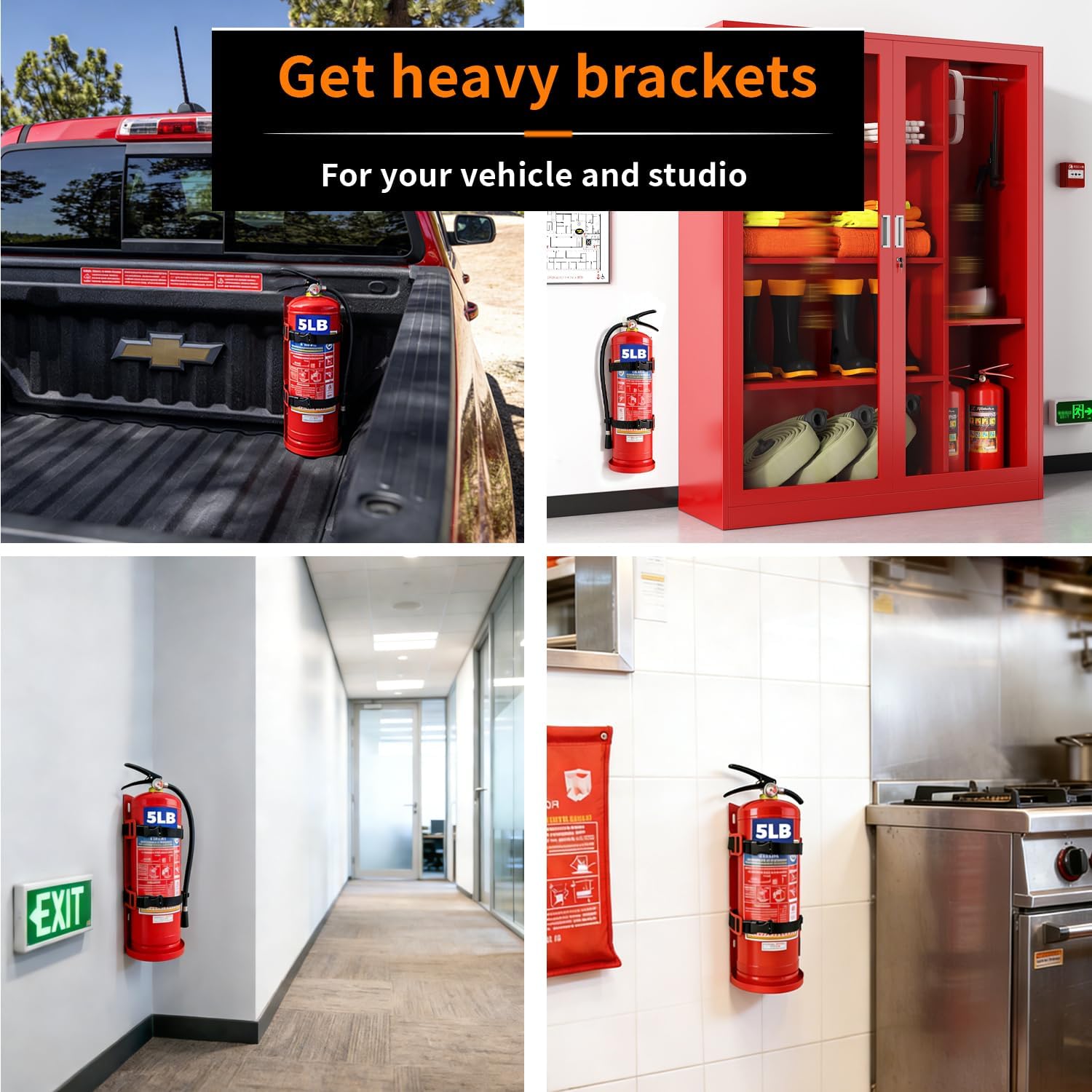 2 PCS Fire Extinguisher Wall Mount Bracket, Heavy Duty Quick Release Metal Holder for 5 lb Extinguishers