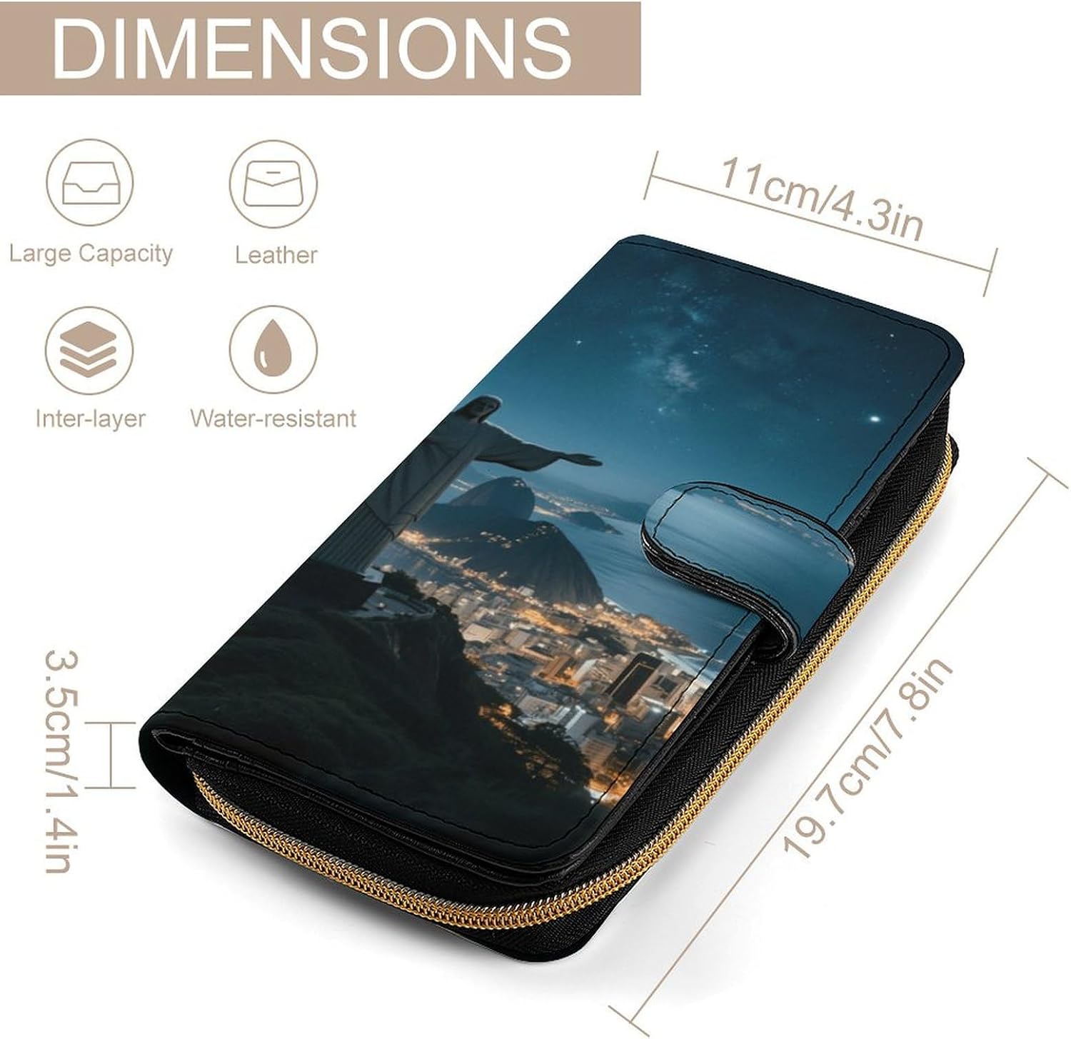Christ of Janeiro Wallet,PU Leather Material, Small Wallet,Bifold with Zipper, Travel Wallet,Compact And Portable for Men And Women 7.8 * 4.3 * 1.4 Inches