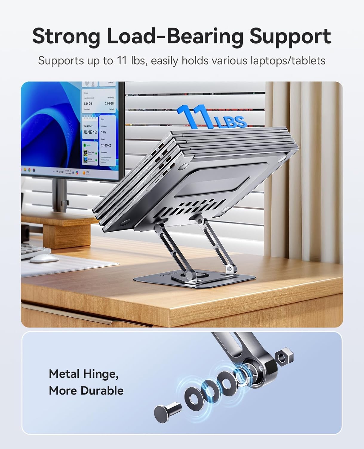 ORICO Adjustable Laptop Stand for Desk, 360° Rotating Base, Foldable Aluminum Alloy Computer Stand with Ventilated Design, Compatible with MacBook Neo/Air/Pro, Dell, XPS, HP up to 17'' - ST12, Gray