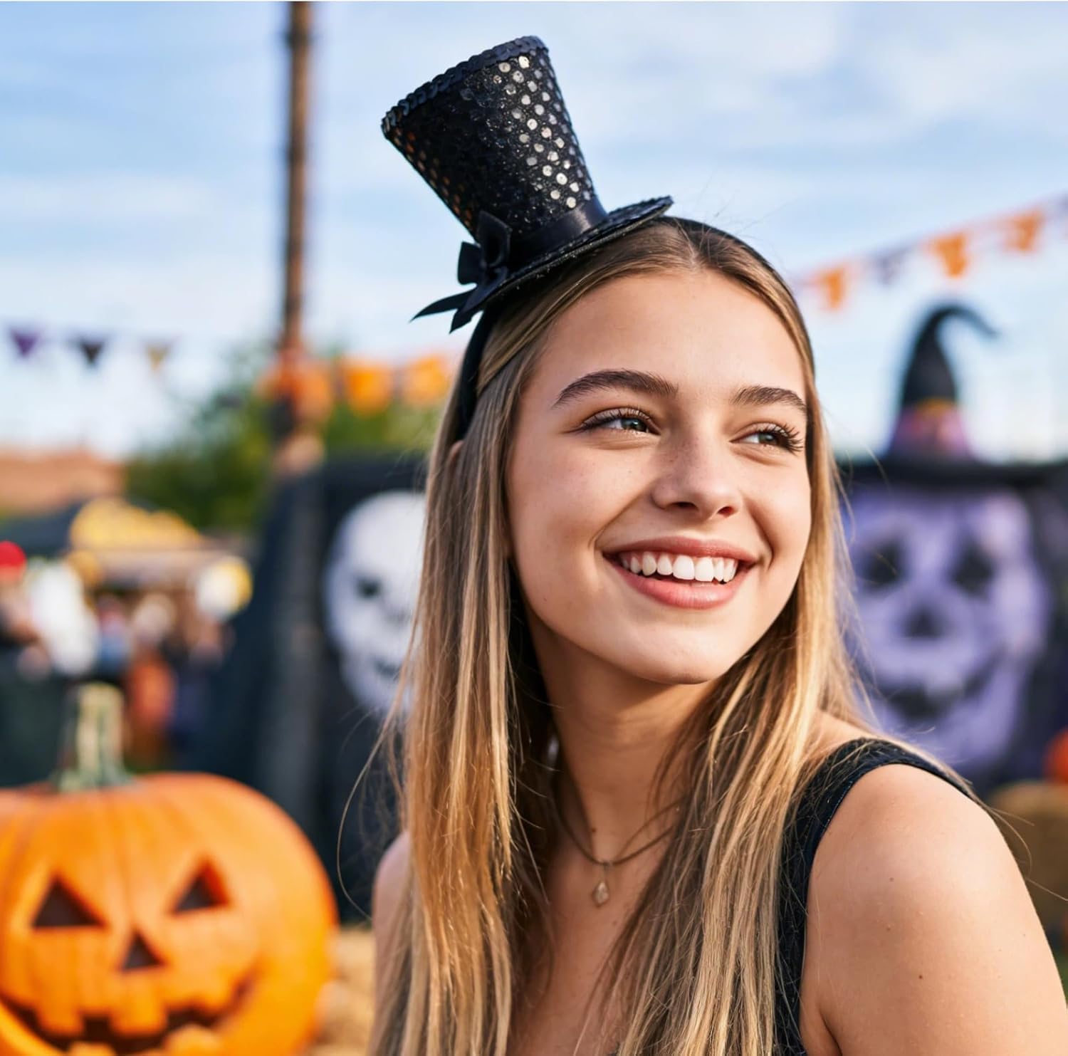 Mini Top Hat Headband, Black Sequin Tea Party Fascinator Headpiece for Women Men1920s Gatsby Party Halloween Costume - Image 9