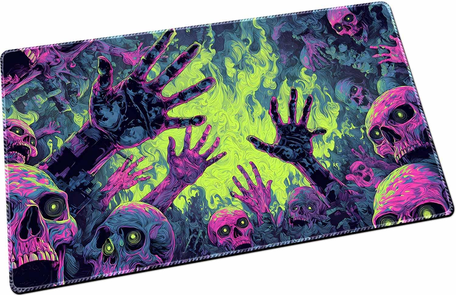 Playmat for MTG & TCG，24x14 inches(Freeing Skeleton) | Ideal for card game lovers. Non-slip rubber playmat with card zones, stitched edges, and a portable storage bag.