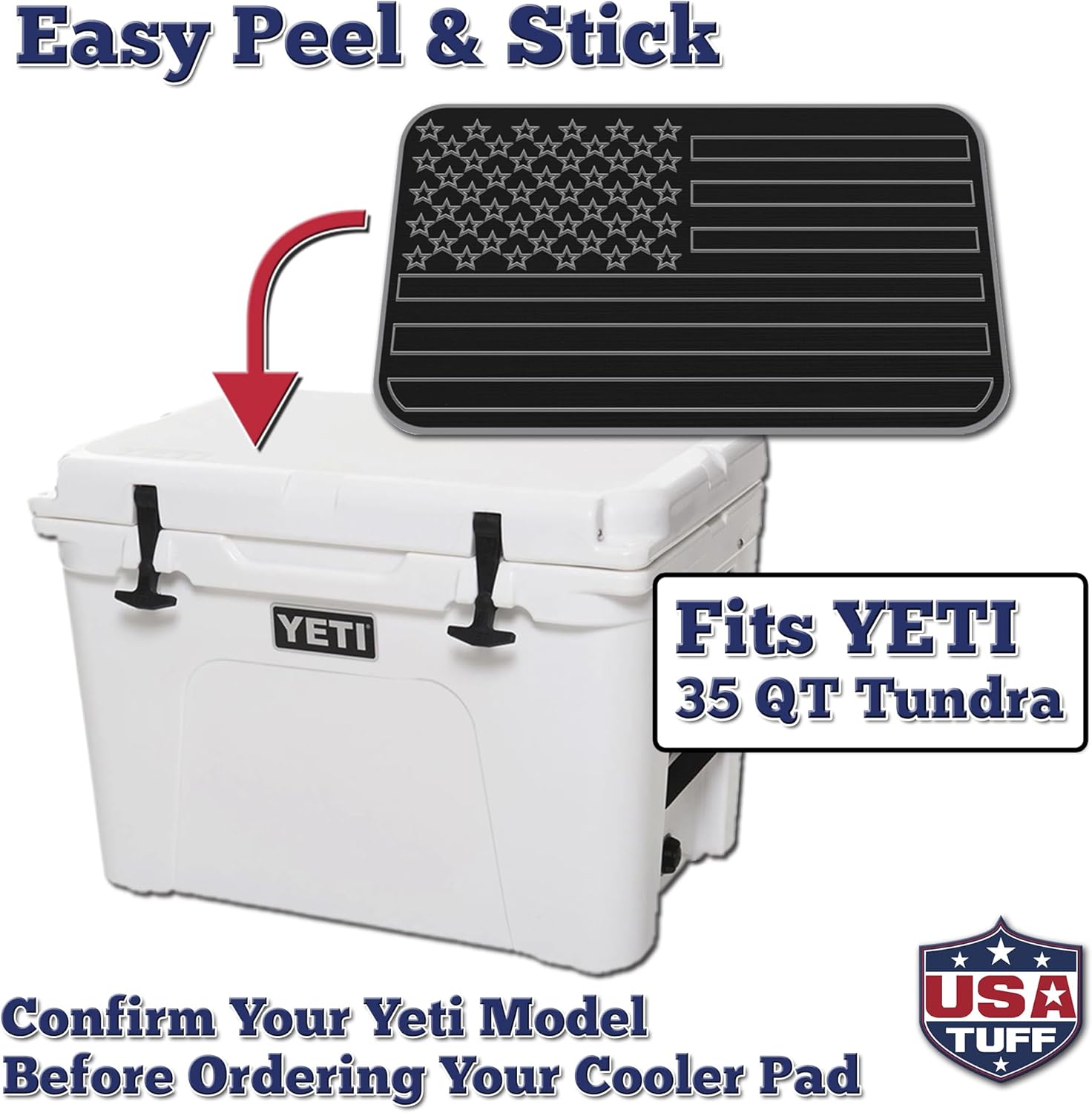 USATuff SeaDek EVA Mat Cooler Pad fits YETI | Peel & Stick Application | Non Slip Comfort Accessories - US Flag Design (Black-StormGray)