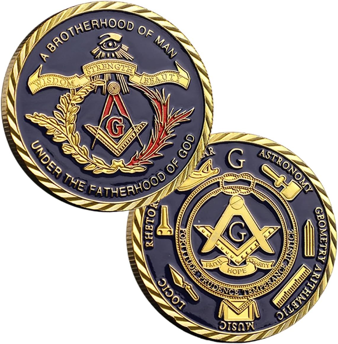 A Brotherhood of Man Masonic Challenge Coin, Mason Brotherhood Challenge Coin Blue Lodge Gold Coin