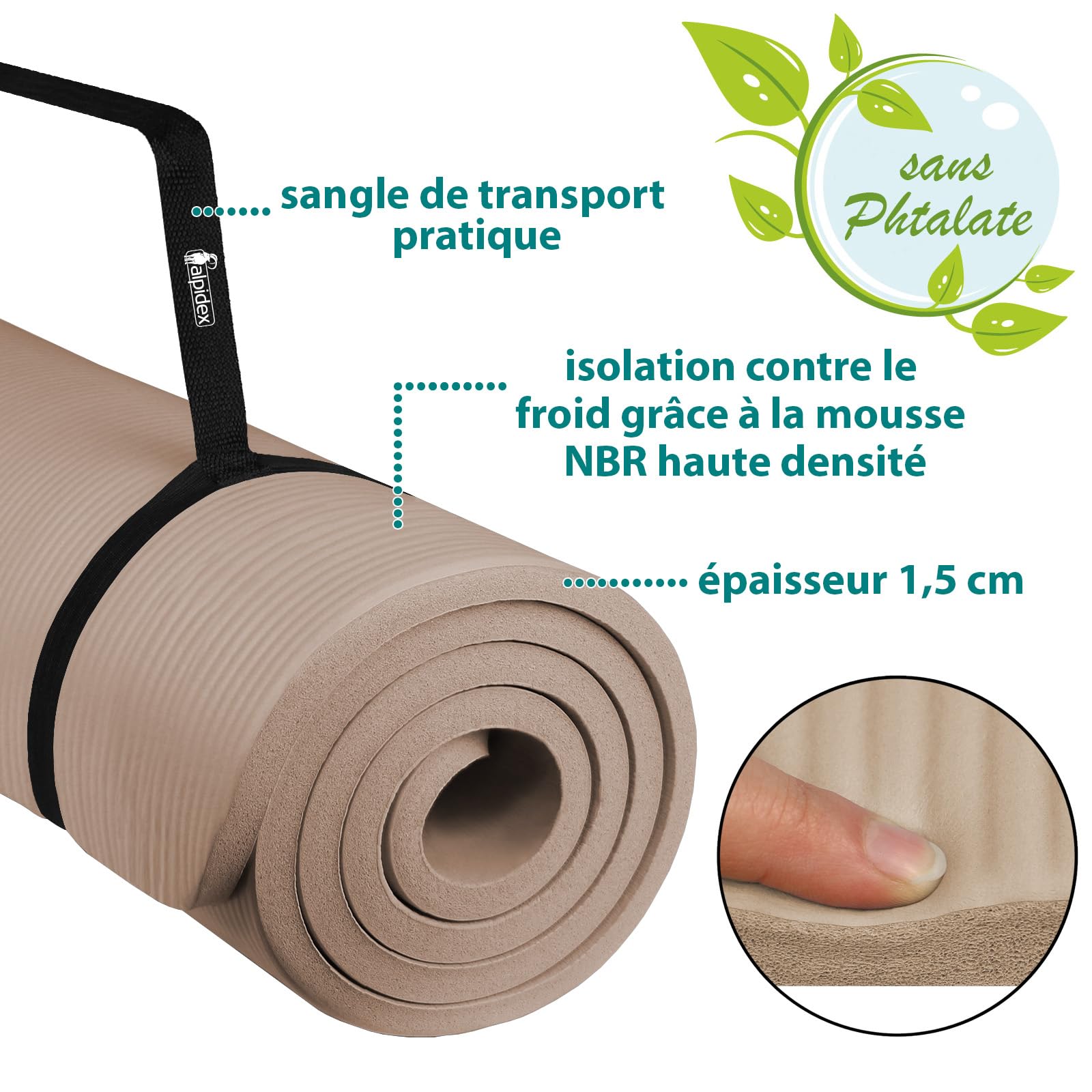 ALPIDEX Tapis de Yoga Épais 1,5 cm 3 Largeurs E-Book Matelas Sport Gymnastique Antidérapant sans Phtalates Sangle Transport Pilâtes Gym Aérobic Stretching Entraînement
