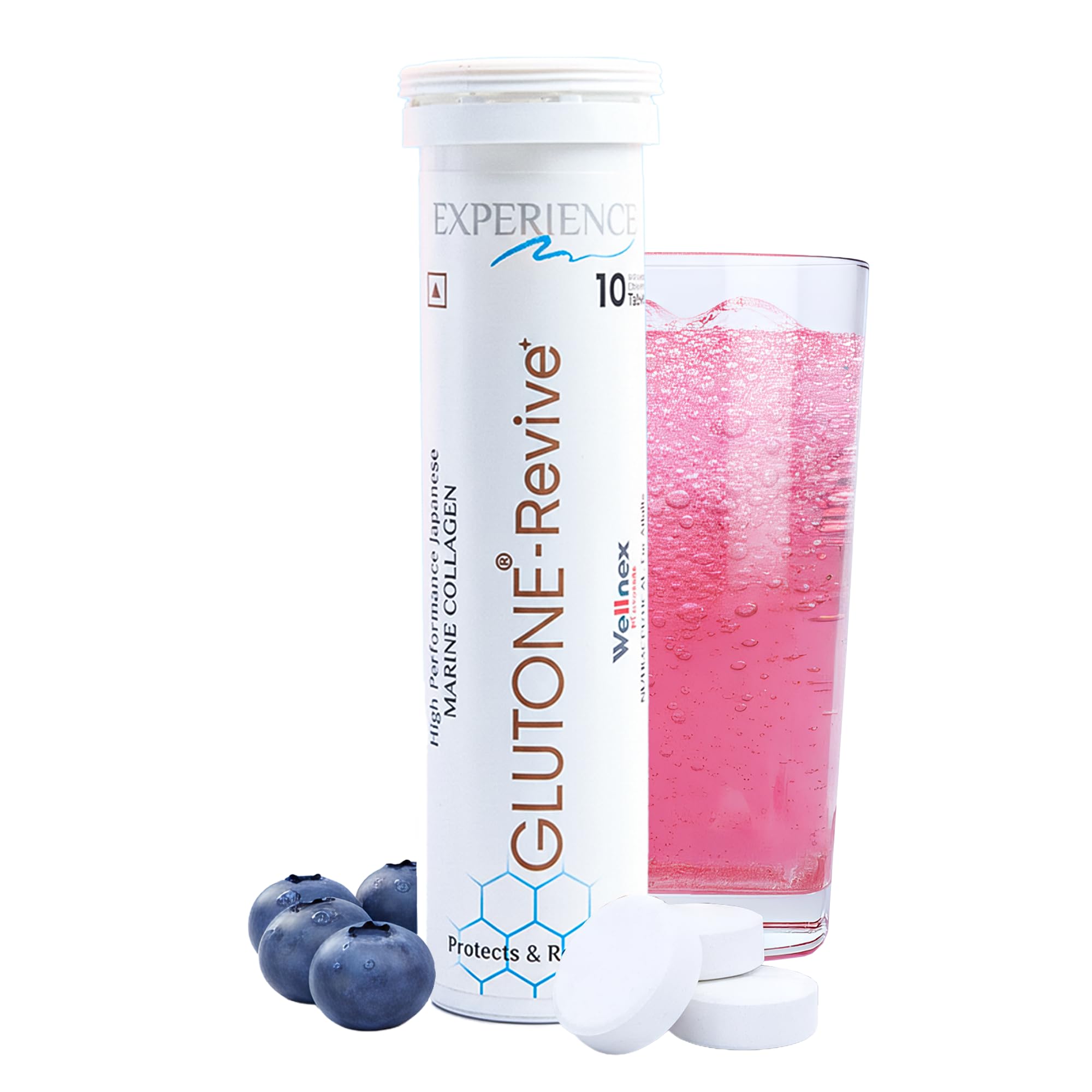 Glutone-Revive Effervescent Collagen Tablets – 2500 mg Wellnex Di-Peptide Marine Collagen|Supports Skin Hydration, Elasticity, Smooth Texture | For Men & Women | 10 Blueberry Flavour Tablets-picture-10