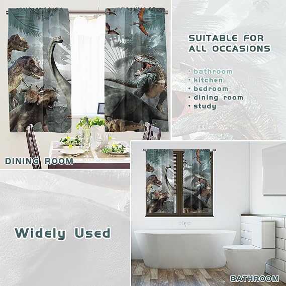 Dinosaur Boys Window Curtains, 42 x 63 Inch 2 Panels Rod Pocket