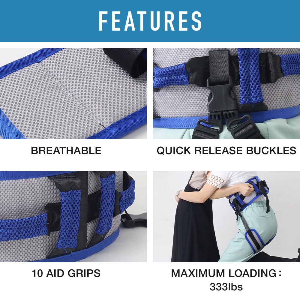 Japard Cinturón de ayuda al paciente para personas mayores con correas acolchadas para las piernas y asas acolchadas, cinturón de puerta para levantar personas mayores y pacientes, se adapta a cintura