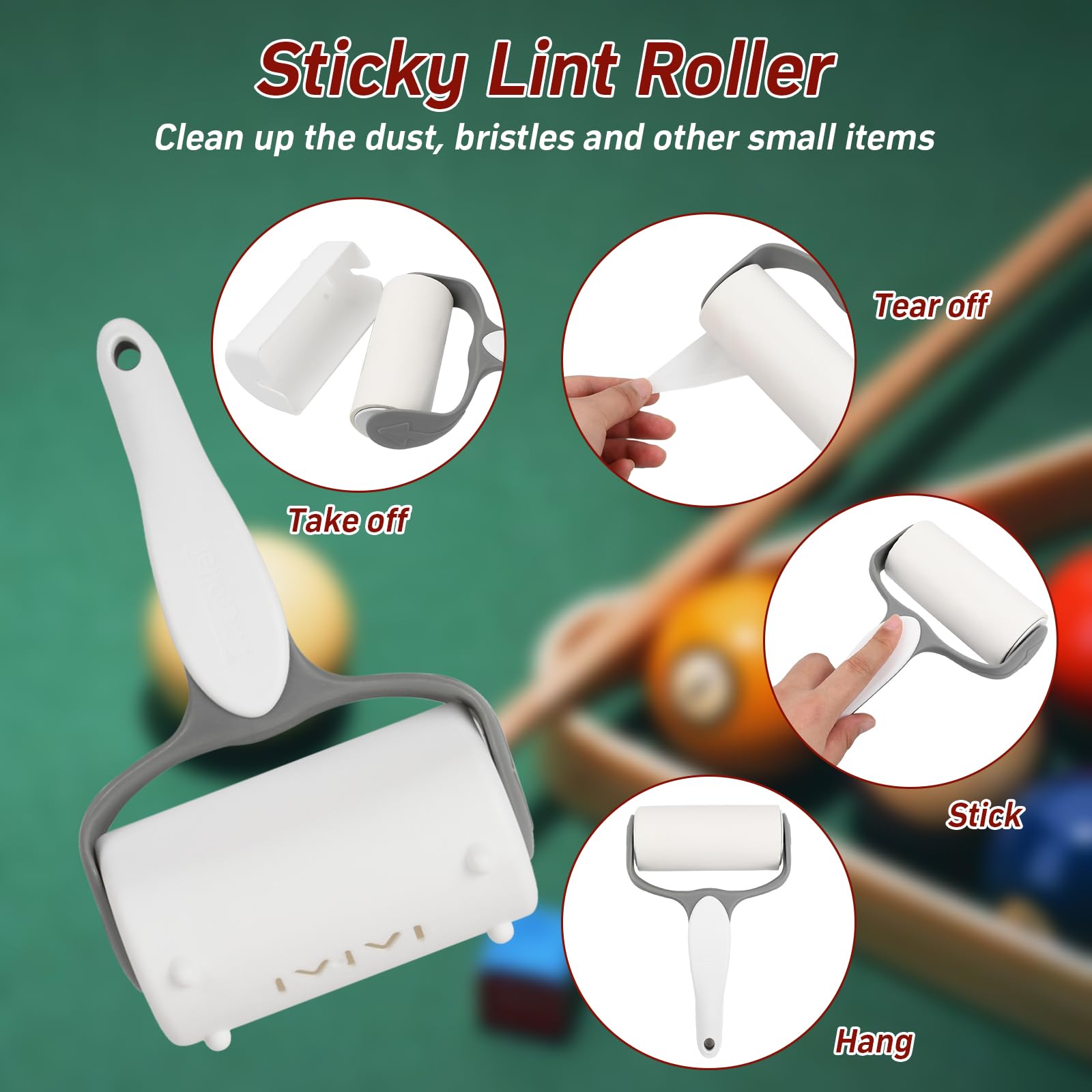 4pcs Kit di Pulizia per Tavolo da Biliardo, Spazzola e Rail Spazzola in Legno Massiccio e Setole in Nylon, Panno e Rullo