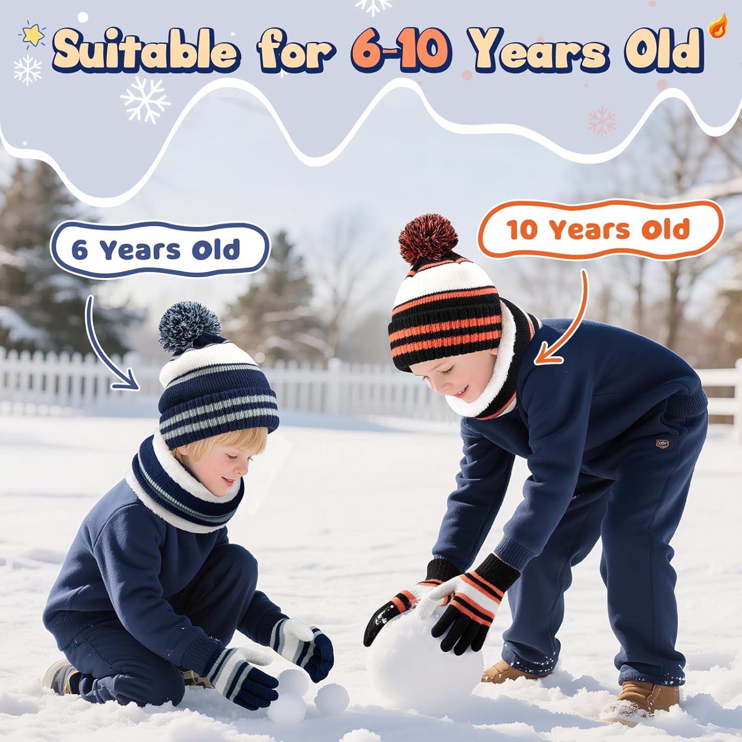 Kids Winter Hat Scarf Gloves: Boys Beanie Hats Gloves Set for Ages 6-10 Warm Thick Fleece Lined Winter Set Knit Cap Snow Ski - Image 5