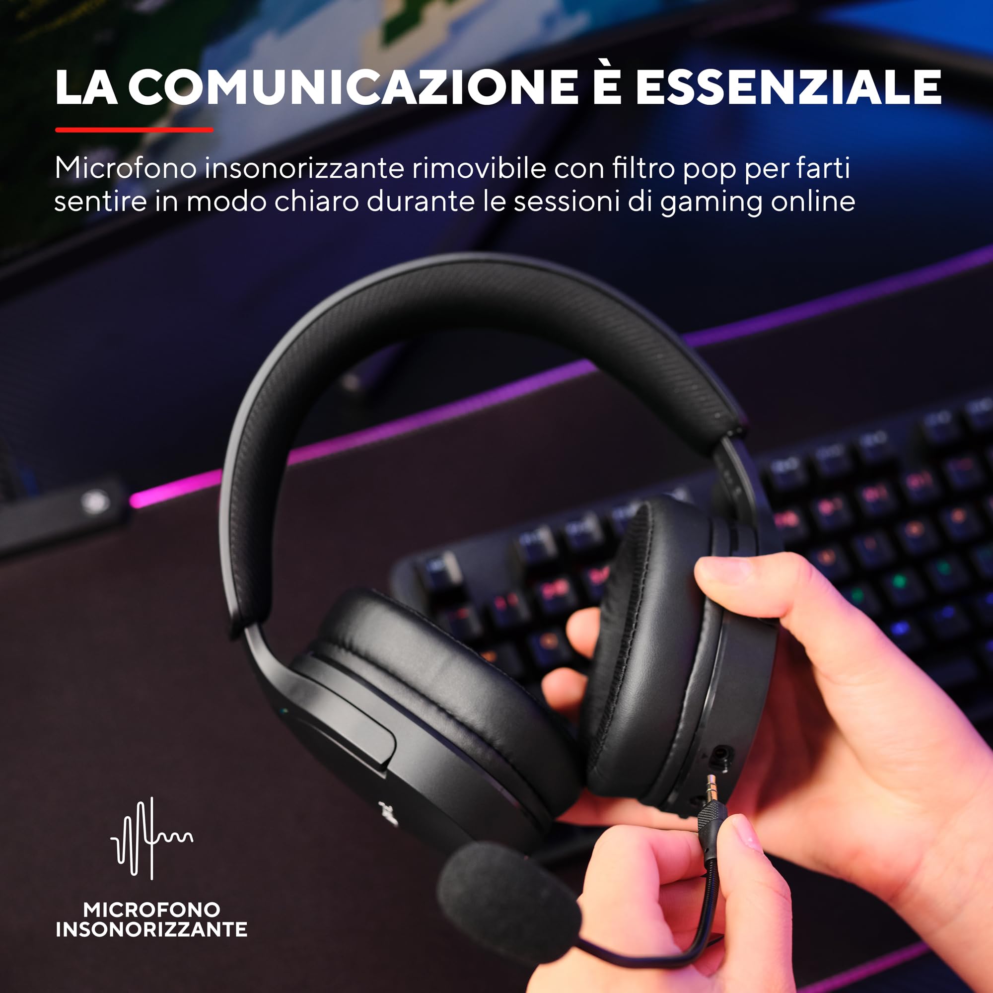Trust Gaming GXT 491 Fayzo Cuffie Gaming Wireless Bluetooth + 2.4 GHz, Audio Surround 7.1, Batteria da 22 Ore, 85% Plastica Riciclata, RGB Cuffie Bluetooth Over Ear PC PS5 PS4 Switch - Nero