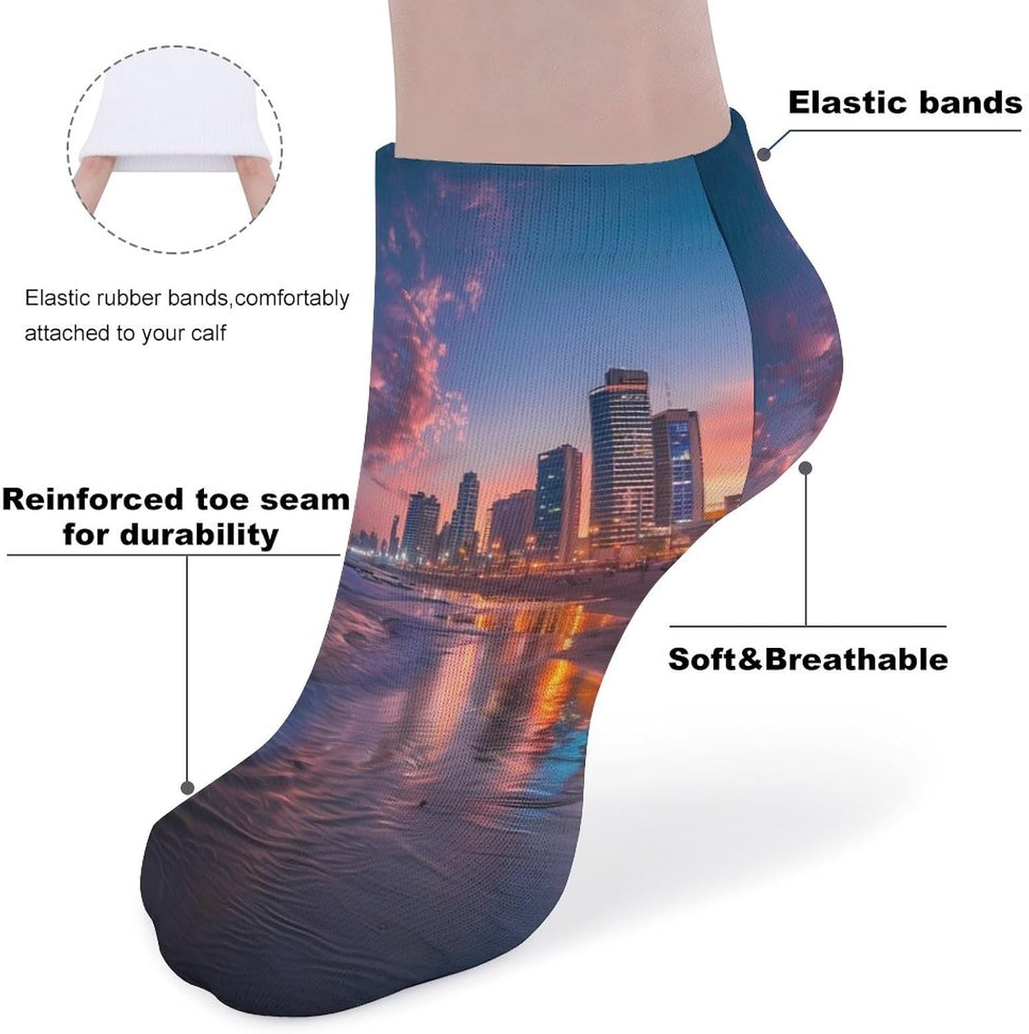 Sunset over Tel Aviv Beach Israel Ankle Socks for Men Women Low Cut Crew Sock Casual Sports Clothing