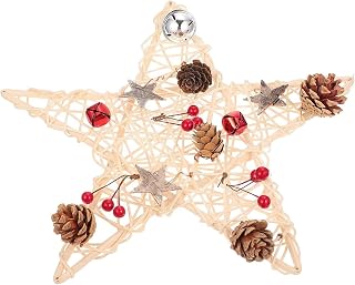 MIHOTA OrnamentXmas,Corona de Estrella de ratán de Navidad marrón Rama Decorativa de Navidad Guirnalda de ramita Guirnalda de Estrella de Vid Árbol Estrella Topper Favores de Vacaciones (Color : Wit)