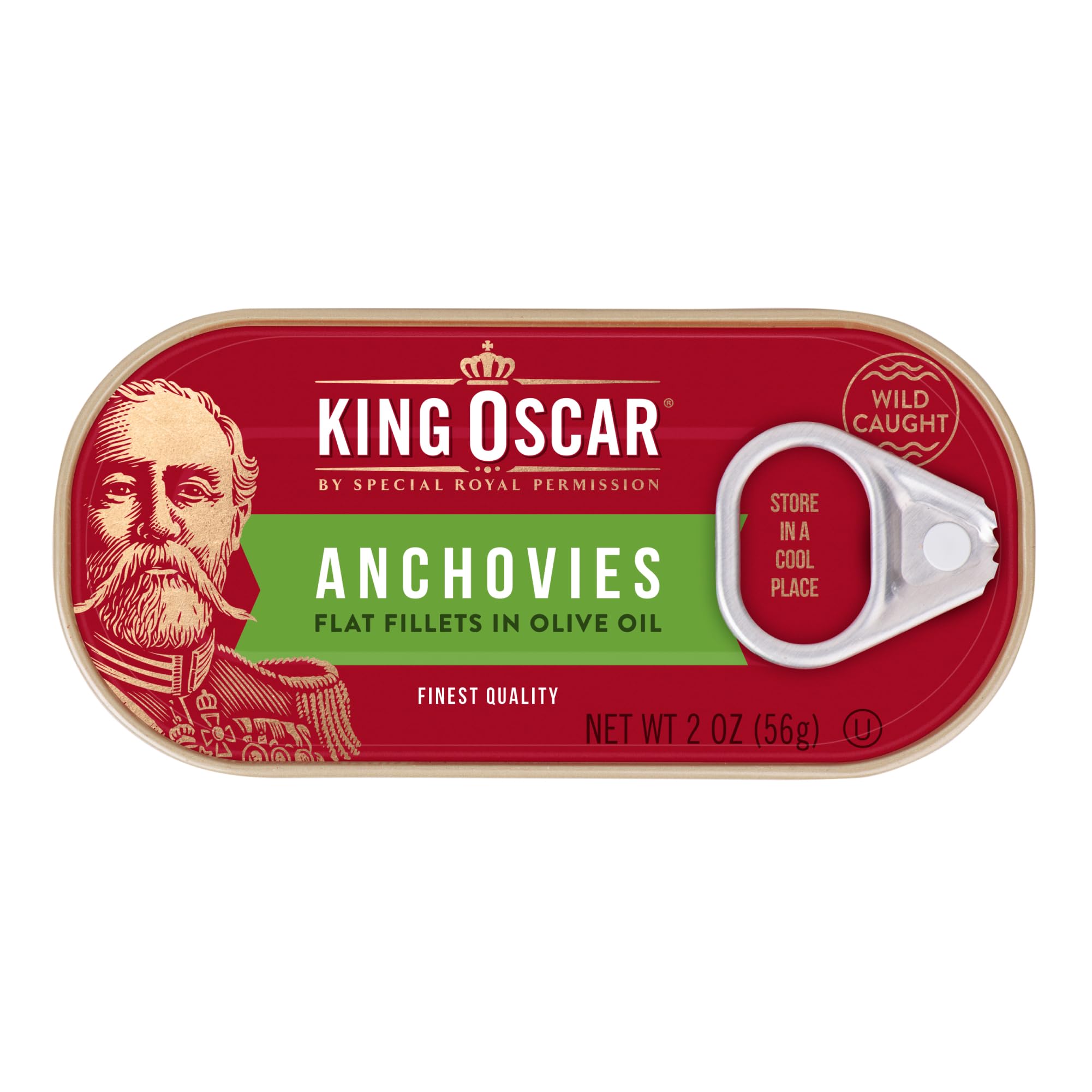 King Oscar Anchovies Fillets in Olive Oil, 2 Ounce Can (Pack of 1), Wild Caught Canned Anchovies