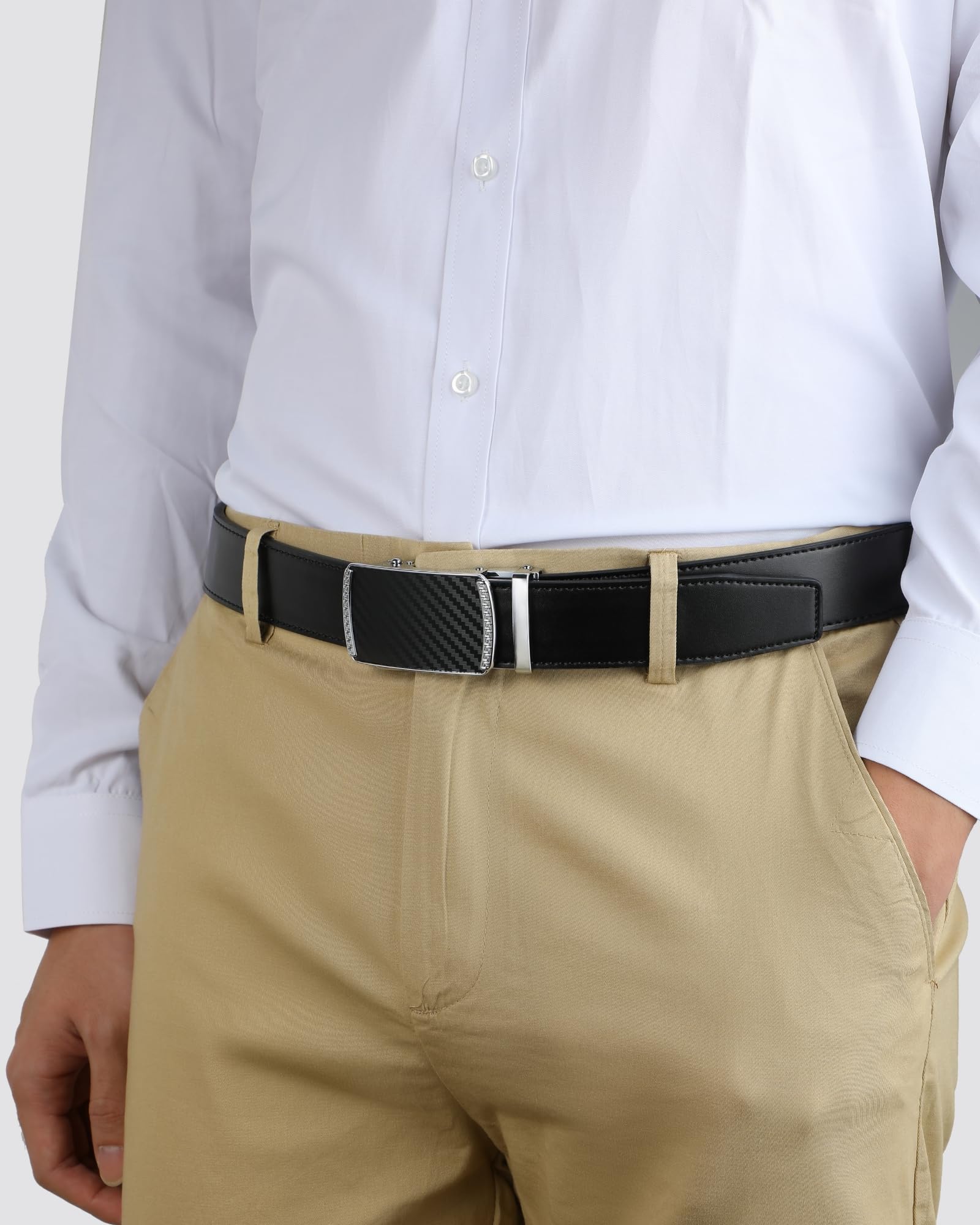 CHAOREN Cintura Uomo, Cintura Uomo Pelle Cricchetto Automatica Fibbia 35mm, Cinta Regolabili per Adattarsi