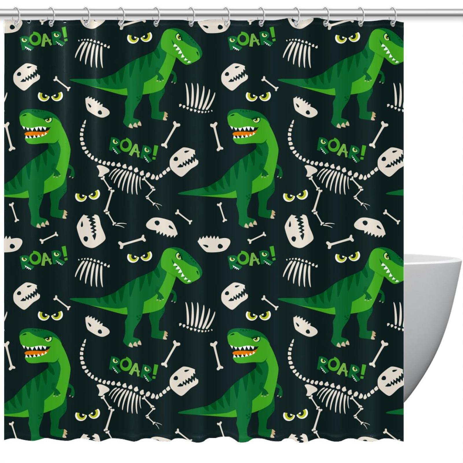Rideau de douche dinosaure vert anti-éclaboussures 168x183 cm pour préserver le sol