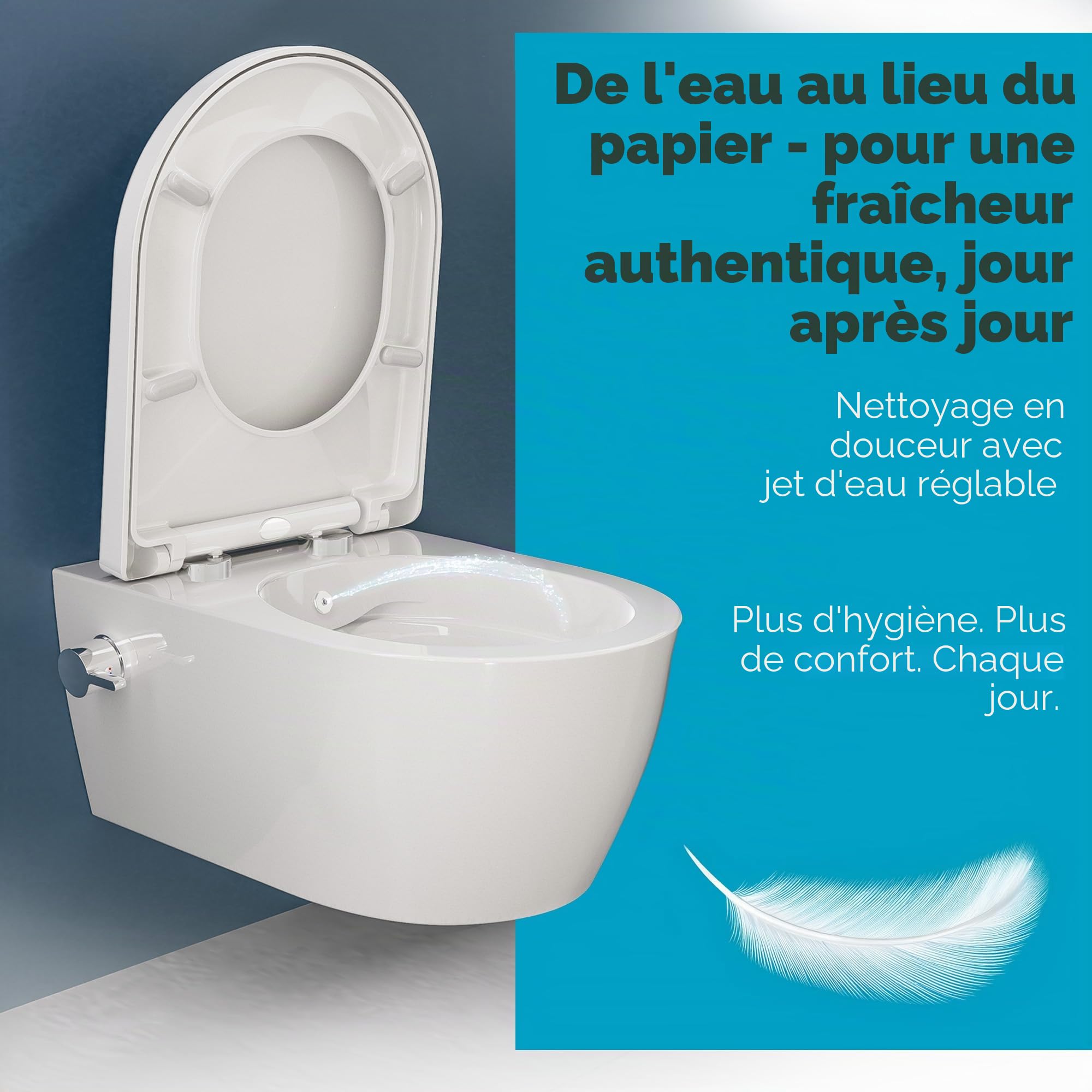 SSWW WC Taharet - Avec Robinetterie et siège amovible Softclose | Douche WC suspendu | WC avec fonction bidet | Hygiénique | Alpha sans bord | 540 x 360 x 330 mm