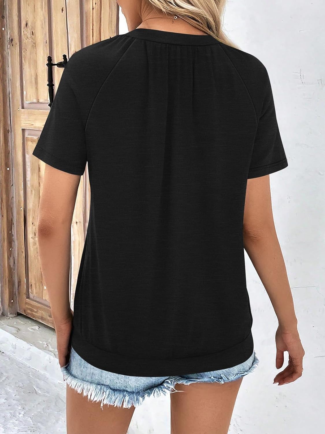 AUTOMET Womens Tops Short Sleeve V Neck T Shirts 2026 Spring Summer Beach Vacation Clothes Casual Loose Ruched Top - Image 5