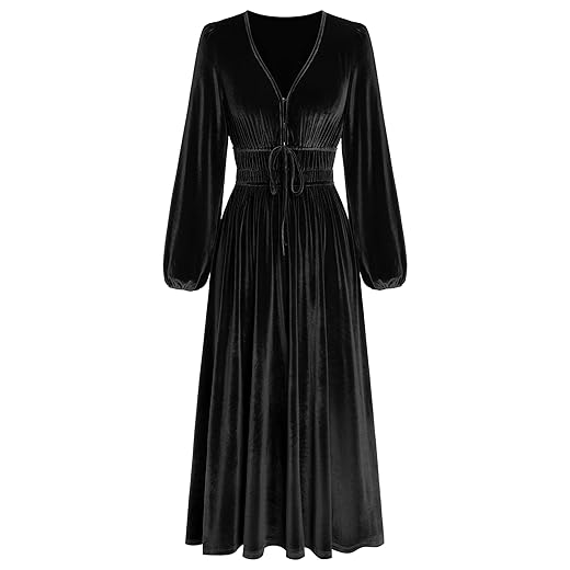 ZAFUL Womens Long Sleeve Velvet Dress 2025 Fall V Neck Holiday Cocktail Party Semi Formal Midi Dresses for Wedding Guest