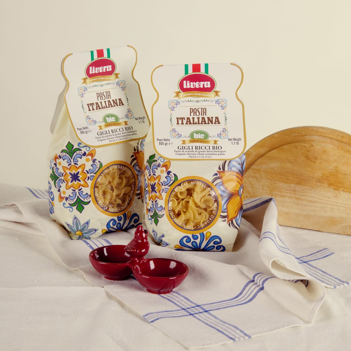 LIVERA - Gigli Ricci semola di grano duro, pasta trafilata al bronzo a lenta essiccazione, pasta italiana Biologica, lavorazione artigianale, pack da 10 x 500gr