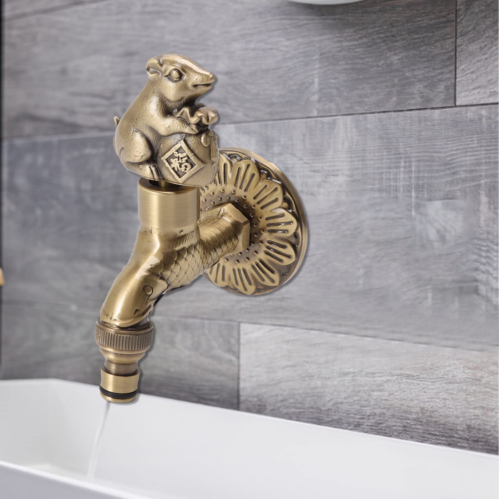 Amazon | FLEXMAN アンティーク彫刻蛇口 ブロンズ銅鯉レトロ防錆屋外