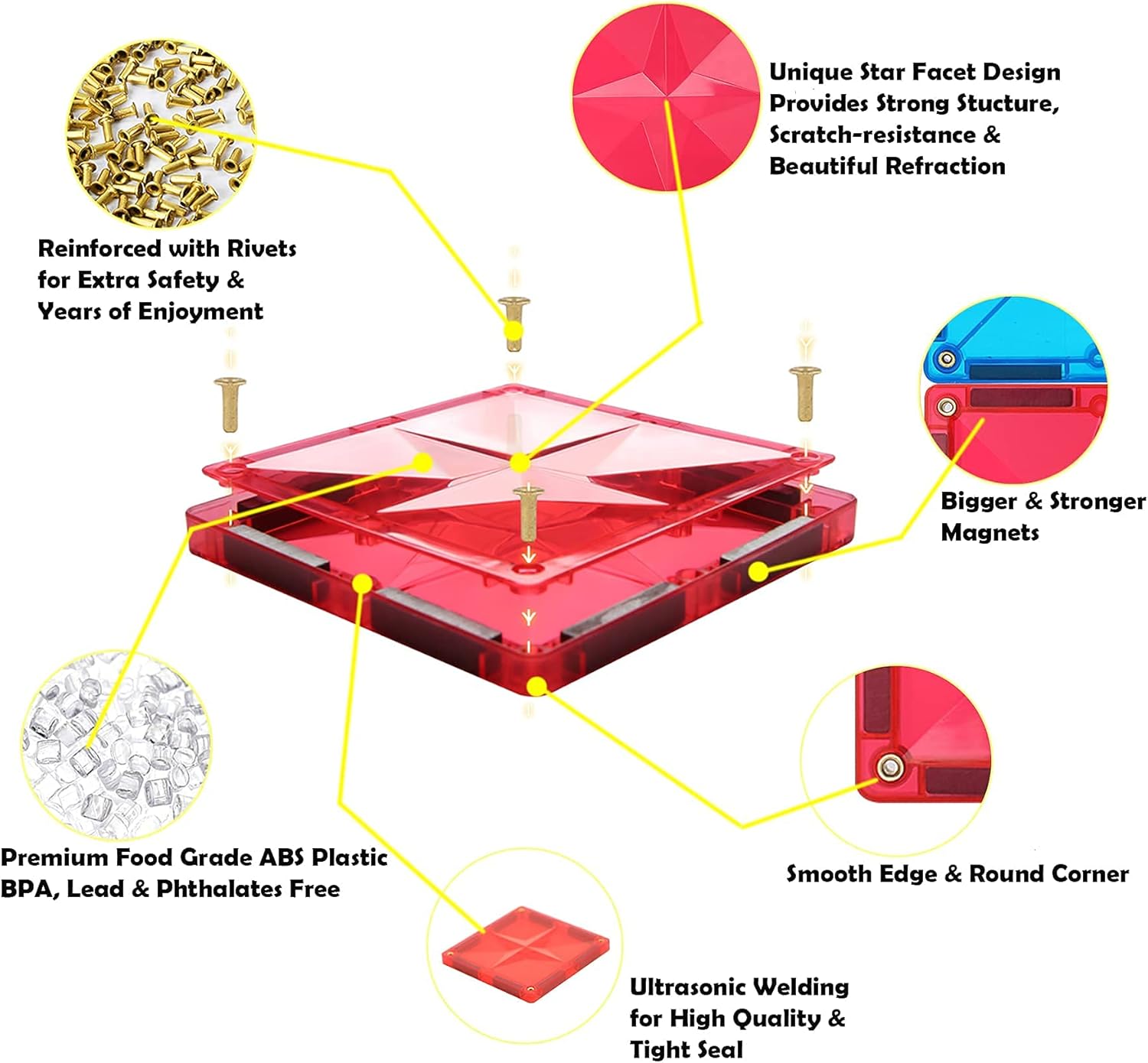 Tесh Dеаlѕ 🔥 STEAM STUDIO 110PCS Premium Magnetic Tiles, Rivets & Large Strong Magnets, BPA Free Kids Toys, Magnet Building Tiles Clear Magnetic 3D Building Blocks Construction Playboards