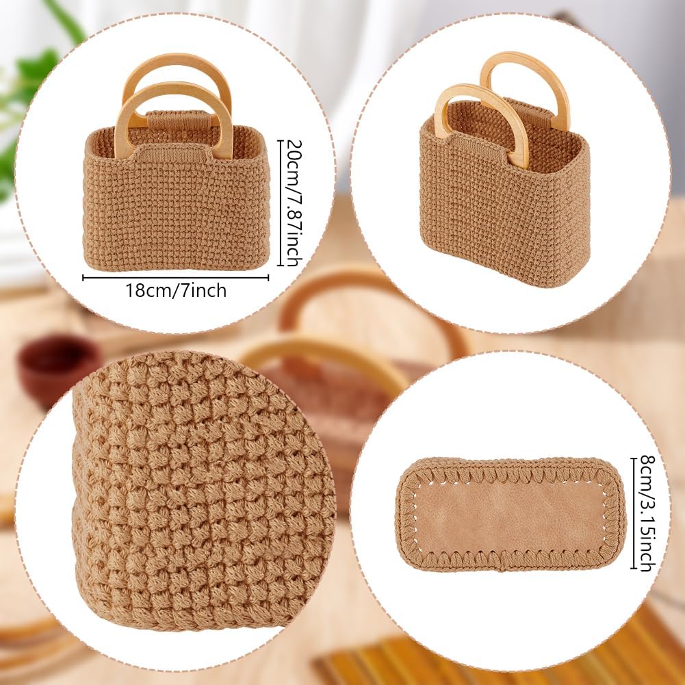 FREEBLOSS Crochet Bag Kit for Beginners Handbag Making Kit Crochet Starter Set with Instruction PU Leather Bottom D Shaped Wooden Handle DIY Handmade Bag with Milktea Color Fluffy Yarn
