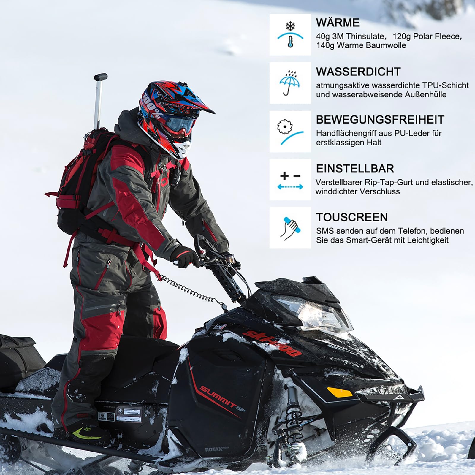 Cevapro Skihandschuhe Warme Winterhandschuhe wasserdichte Snowboard HandschuheTouchscreen Handschuhe für Herren Frauen zum Wintersport wie Skifahren Motorradfahren Fahrradfahren