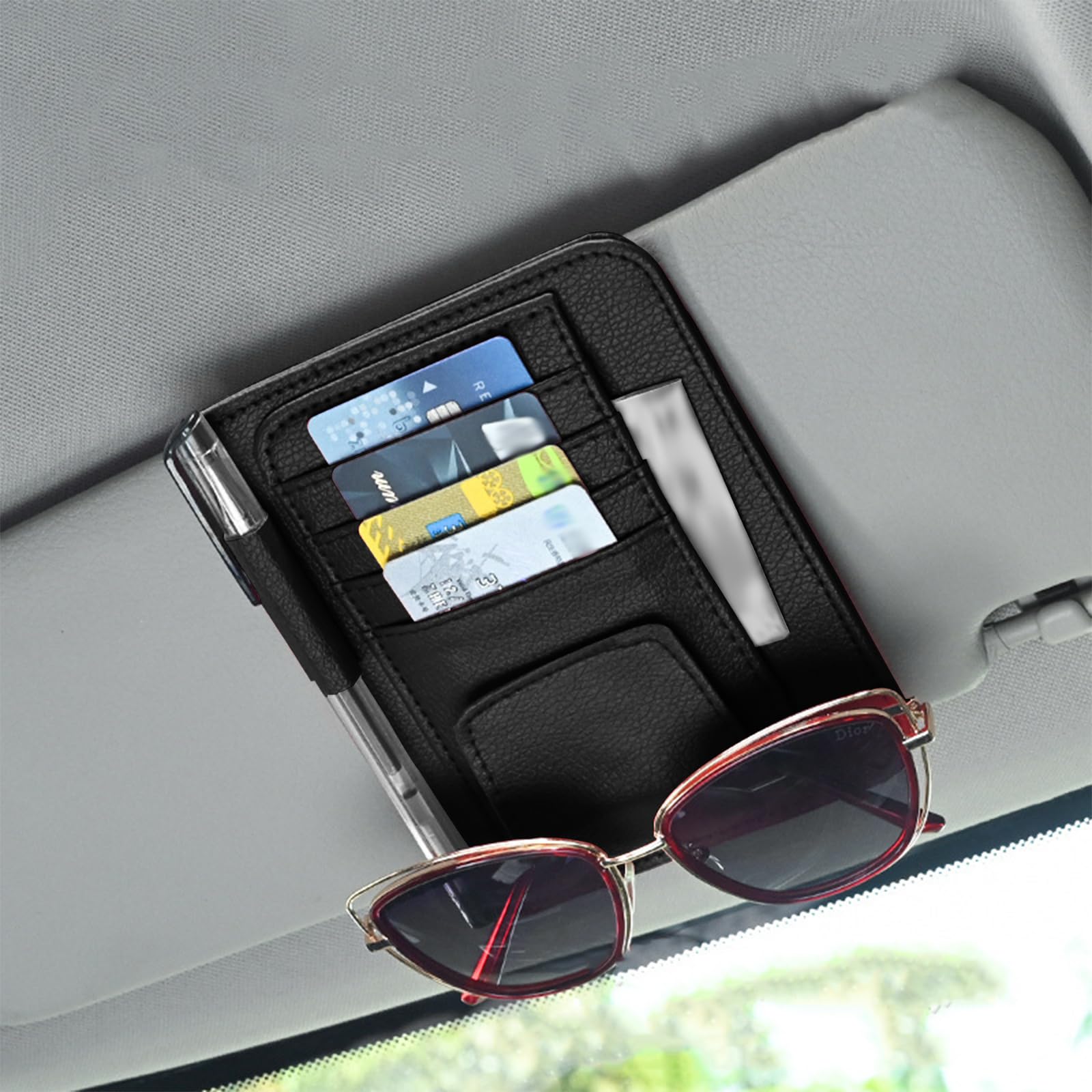 vvag Visor Organizer，Leather Sunglass Holder for Car，Universal Car Visor Organizer Coin Key Holder for Car，Car Organizers and Storage ，Car Accessories Black