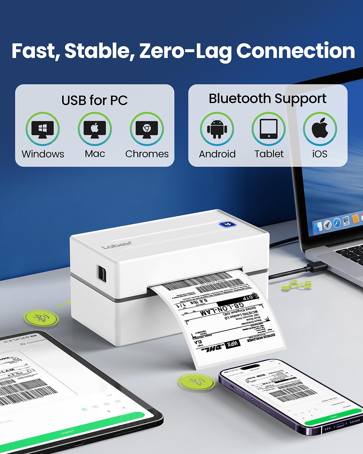 Labeer Stampante termica per etichette di spedizione, stampante Bluetooth 4x6 per piccole imprese e pacchi di spedizione, compatibile con Android, iOS, Windows, Mac, Chromebook, USPS, Ebay, Shopify e