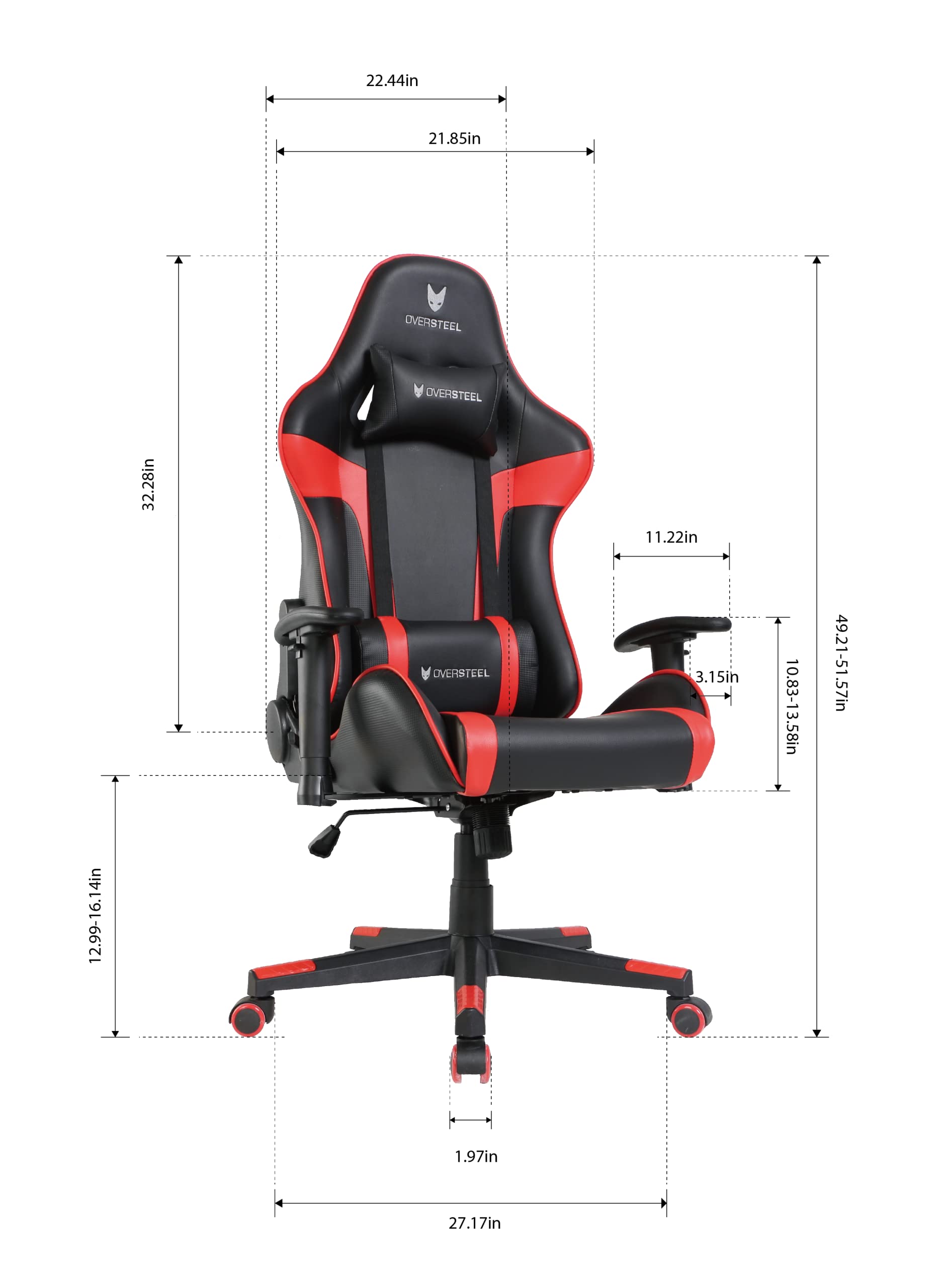 Oversteel - ULTIMET Sedia da gaming professionale in similpelle, braccioli 2D, regolabile in altezza, schienale reclinabile a 180°, pistone a gas classe 3, fino a 120Kg, colore Rosso