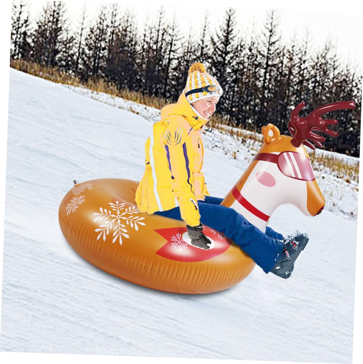 BESTonZON Thickened PVC Deer Snow Tube Inflatable Sled for Adults Wear Resistant Outdoor Winter Snow Sled with Safety Valve and Sealed Structure for Reusable Fun